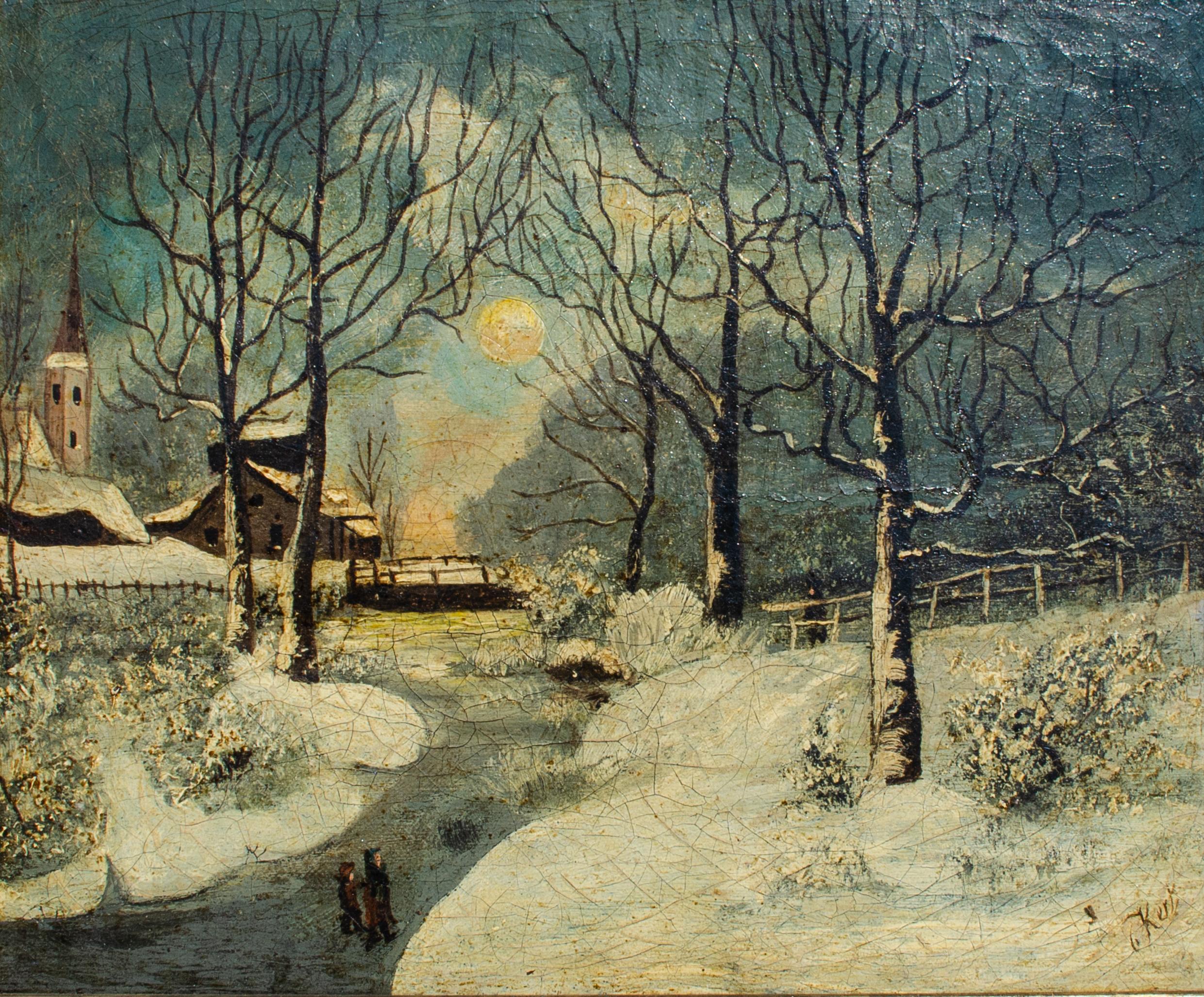 Landscape Painting Unknown - Classic American Winter Landscape Signé G. Kent