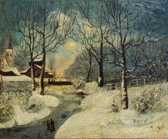 Antique Classic American Winter Landscape Signed G. Kent
