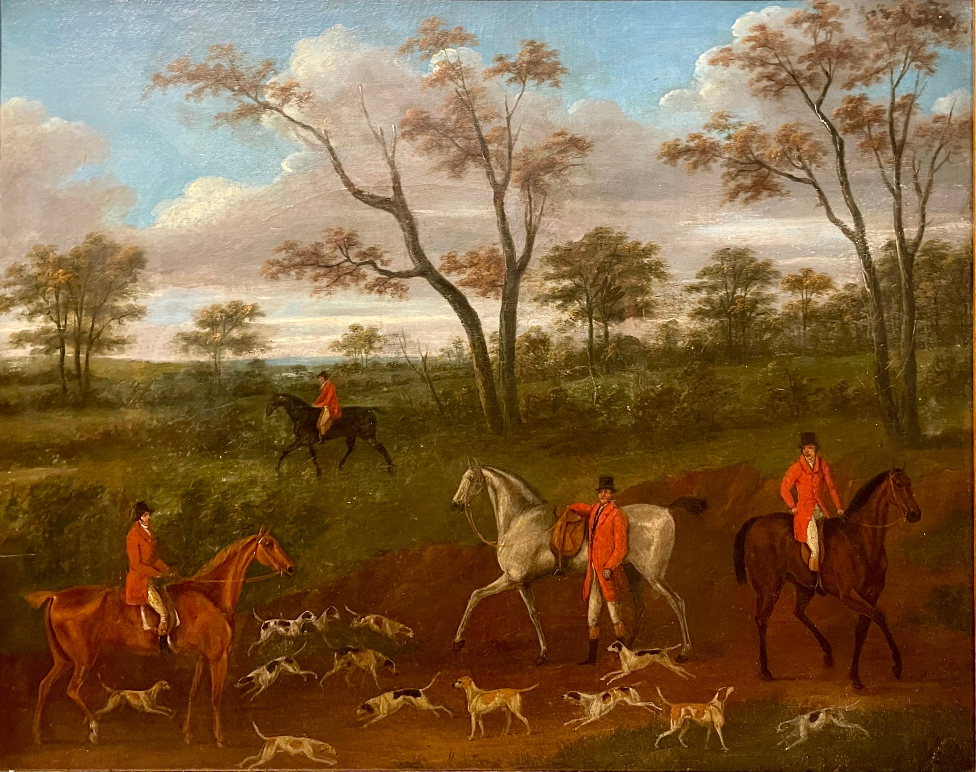 Chevaux et chiens courants de style anglais classique fin 18e/19e siècle dans un paysage - Painting de Unknown