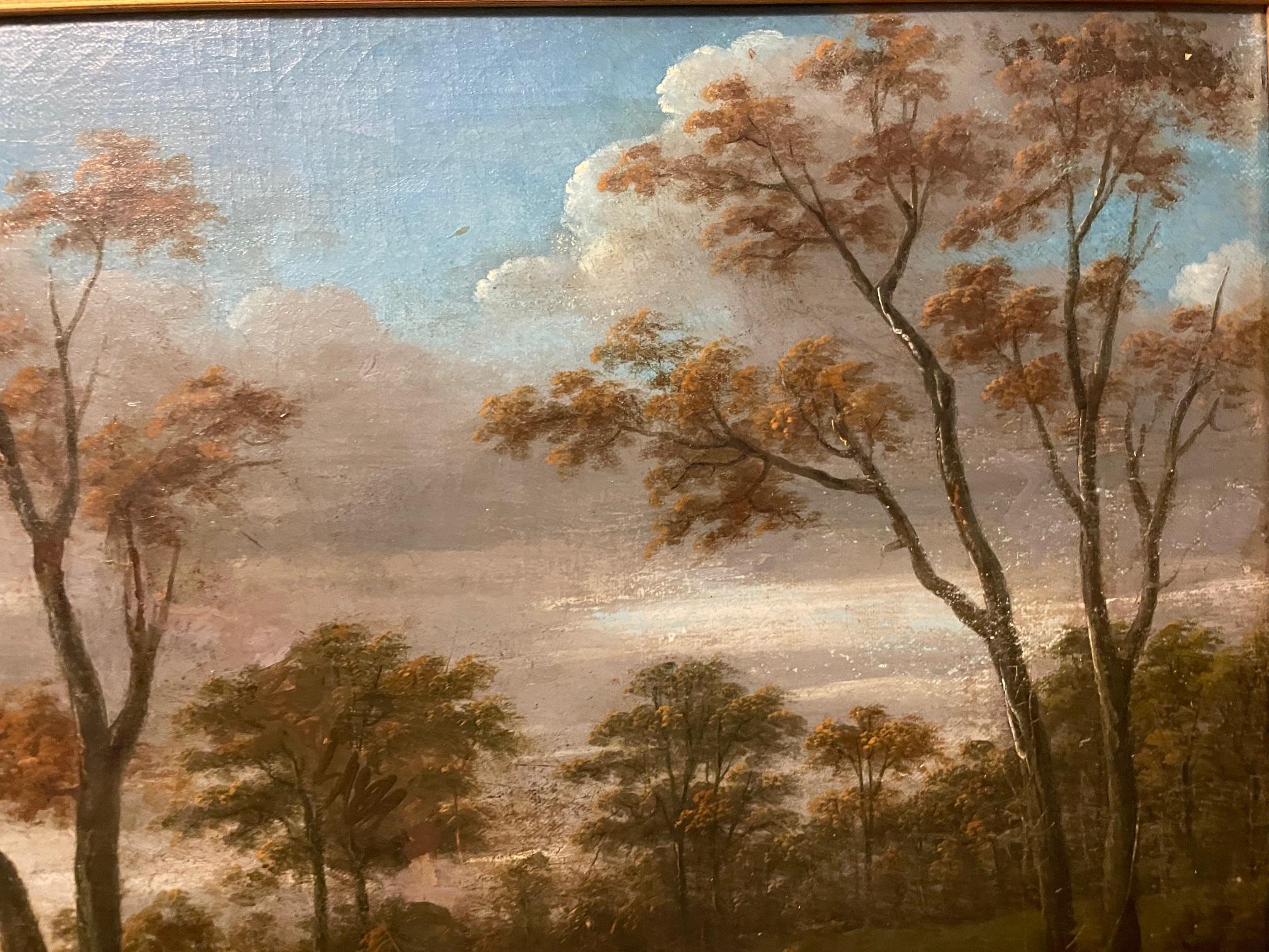 Chevaux et chiens courants de style anglais classique fin 18e/19e siècle dans un paysage - École anglaise Painting par Unknown