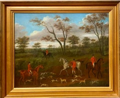 Chevaux et chiens courants de style anglais classique fin 18e/19e siècle dans un paysage