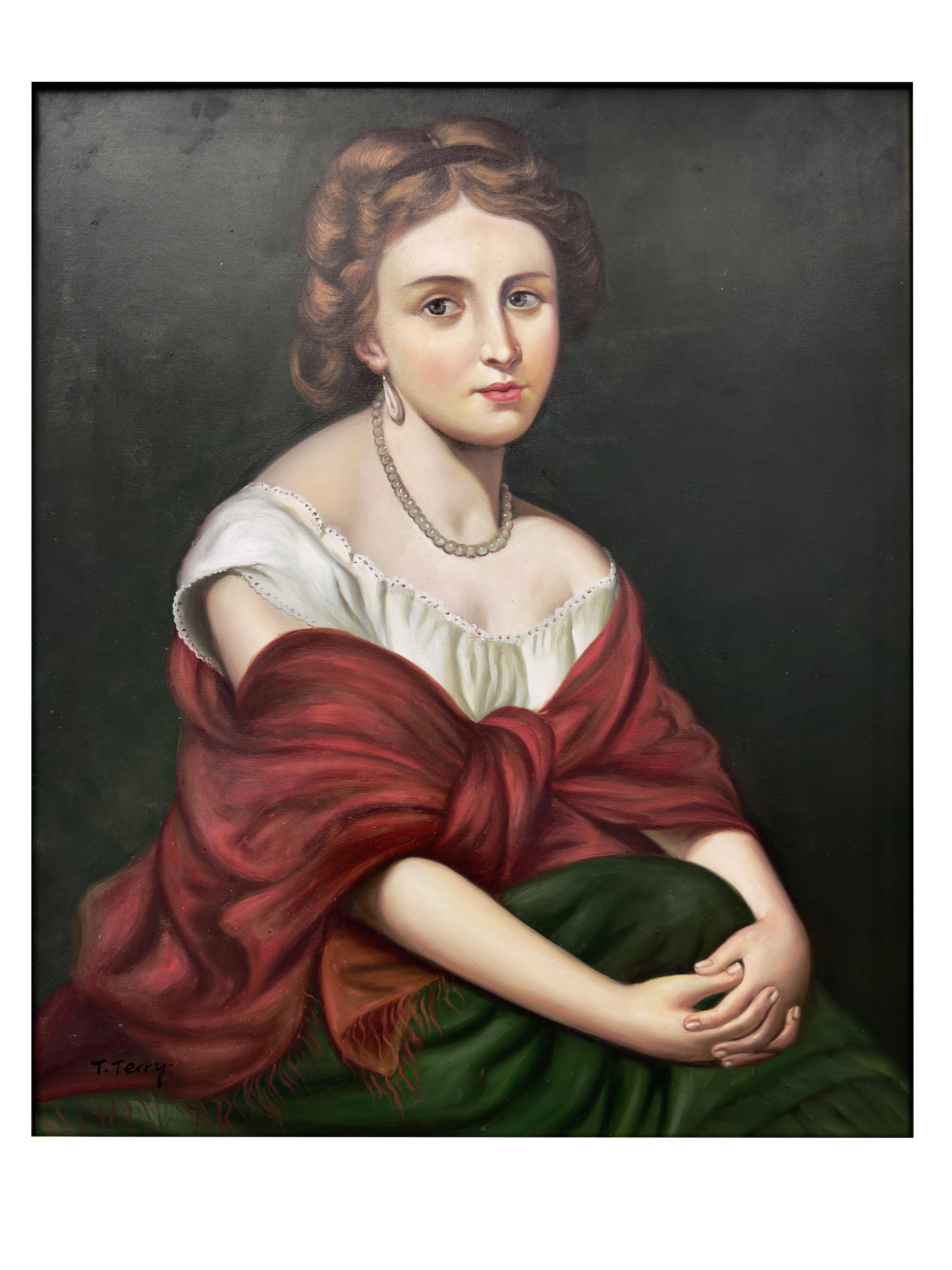 Ritratto classico di una giovane donna Olio su tela, firmato e incorniciato - Painting Impressionismo di Unknown
