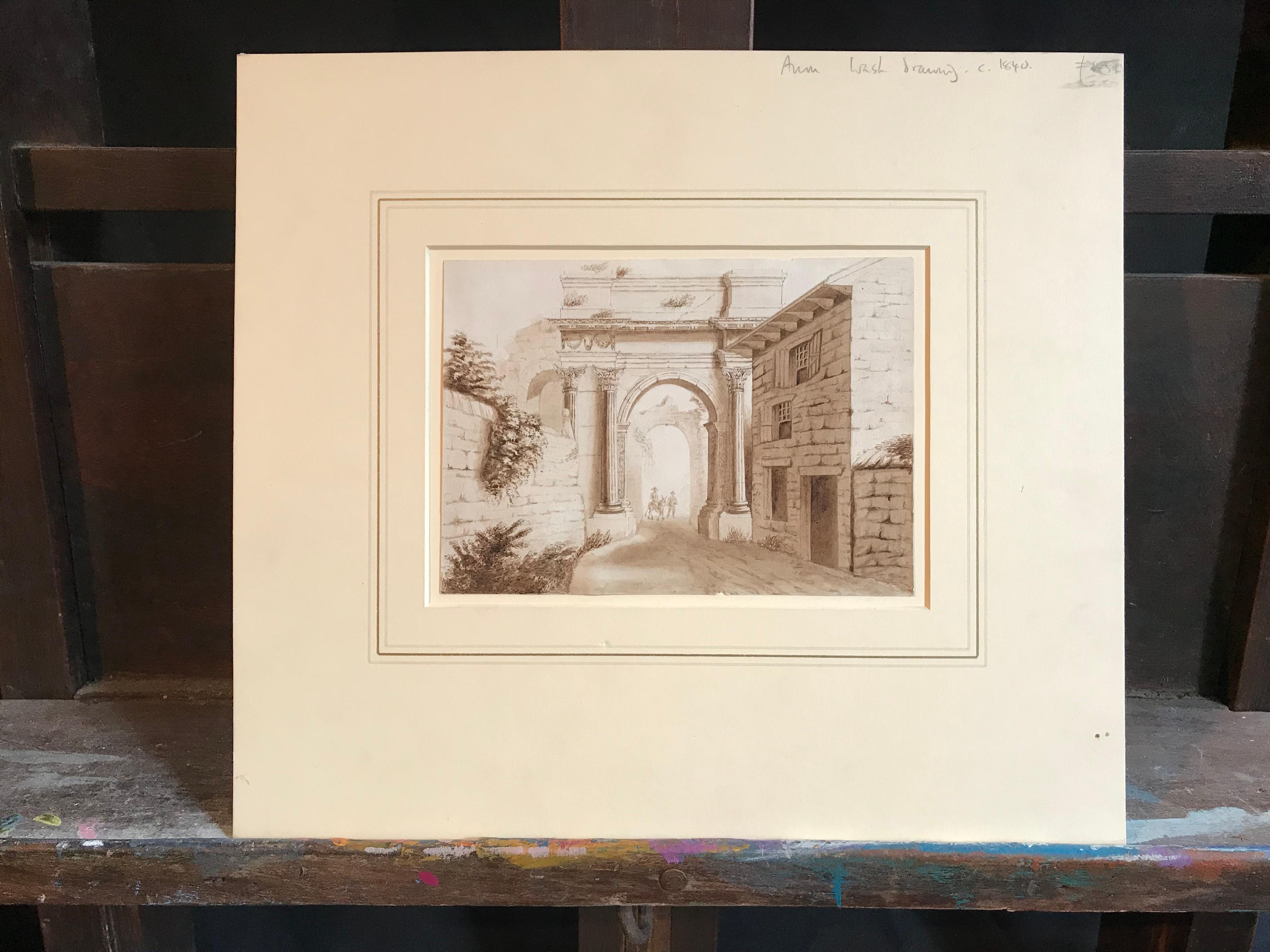 Classical Roman Ruins, c. 1840 drawing - Painting by Unknown