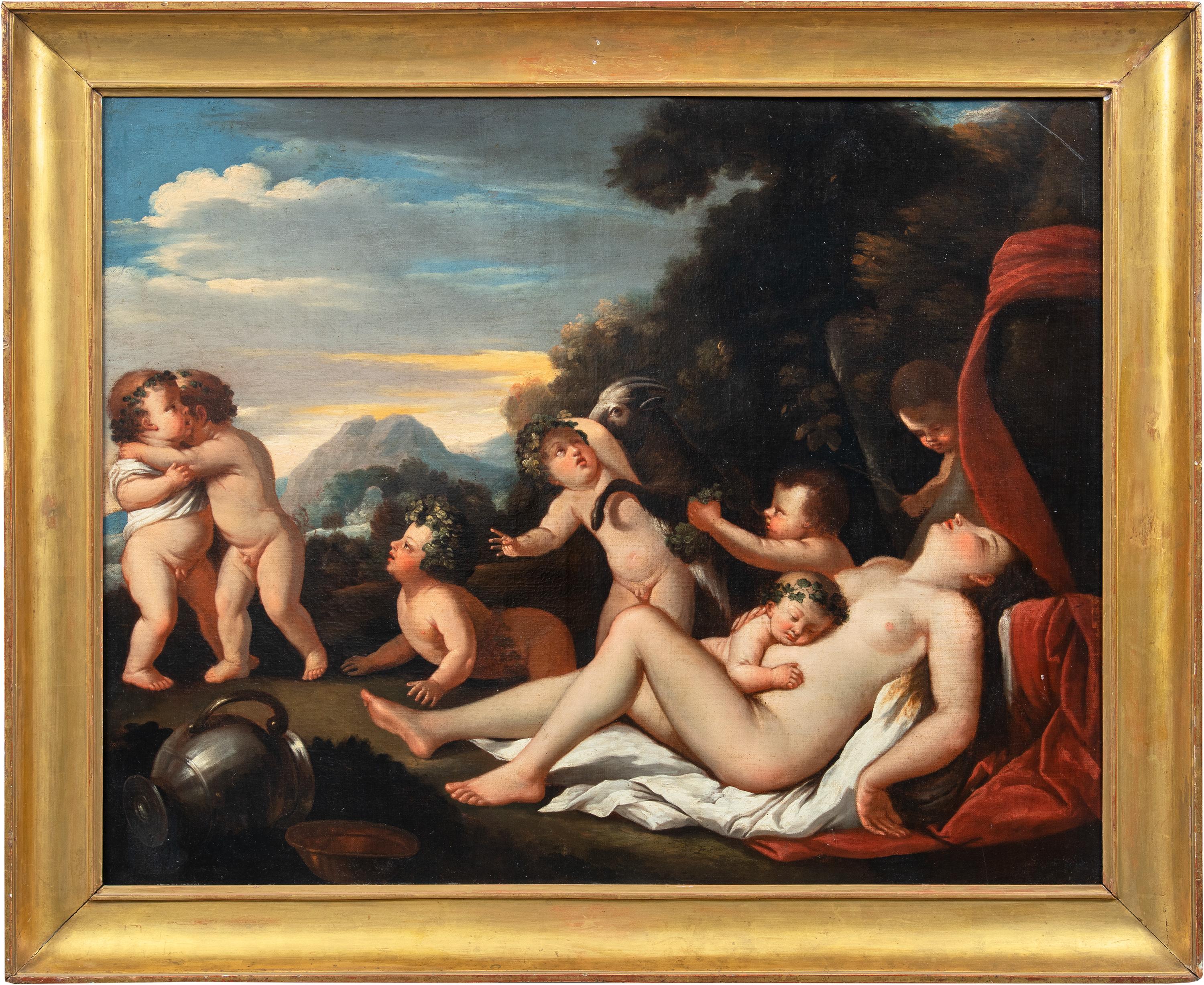 Unknown Figurative Painting - Classicist Italian painter - 18th century figure painting - Venus Putti Bacchana