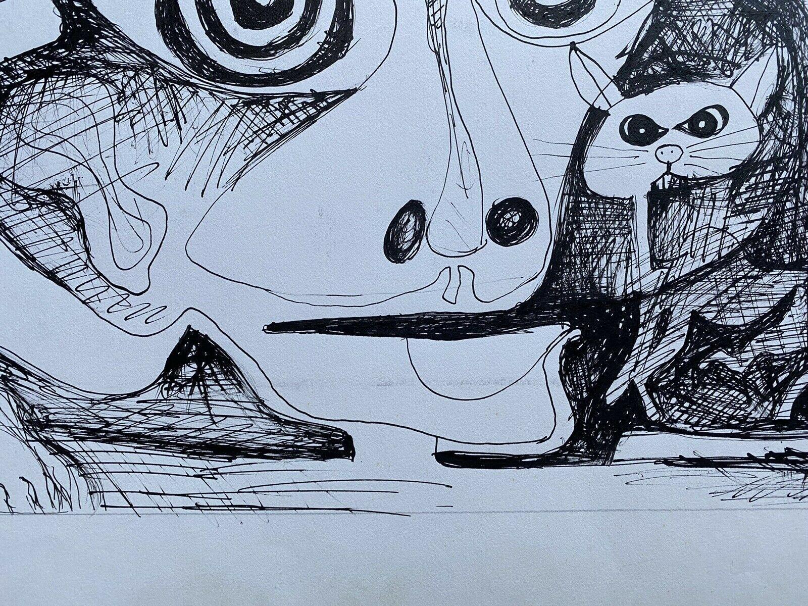 Claude Lagouche Dibujo abstracto psicodélico francés original de los años 70 en venta 2