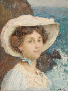 Claude Marks (act. 1899-1915) - Early 20th Century Oil, Portrait by the Cliffs