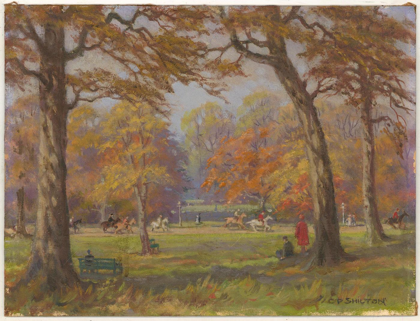 Claude Percival Shilton (1887-1968)  - 1961 Oil, Autumn in Hyde Park - Painting by Unknown