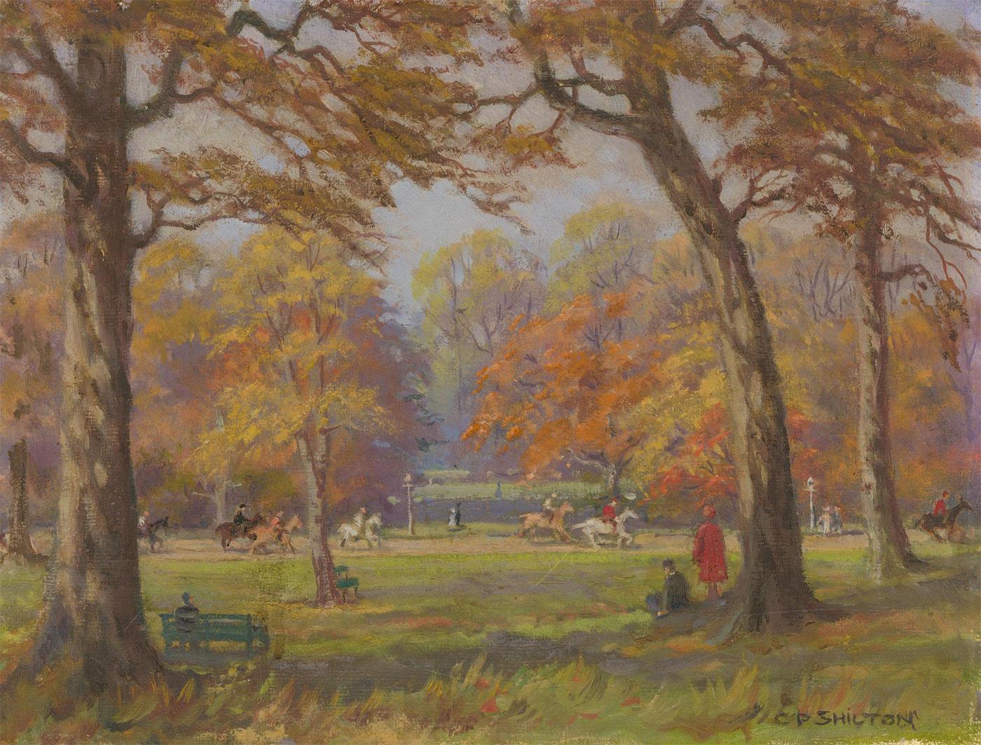 Unknown Landscape Painting - Claude Percival Shilton (1887-1968)  - 1961 Oil, Autumn in Hyde Park