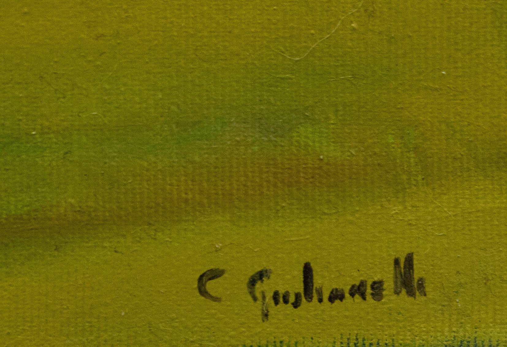 Un'avvincente opera surrealista del poliedrico artista italiano Claudio Giulianelli (nato nel 1956). Titolo: La Grande Venditrice di Maschere. Firmato in basso a destra. Firmato, intitolato e datato (2021) sul retro. Su tela su barelle.