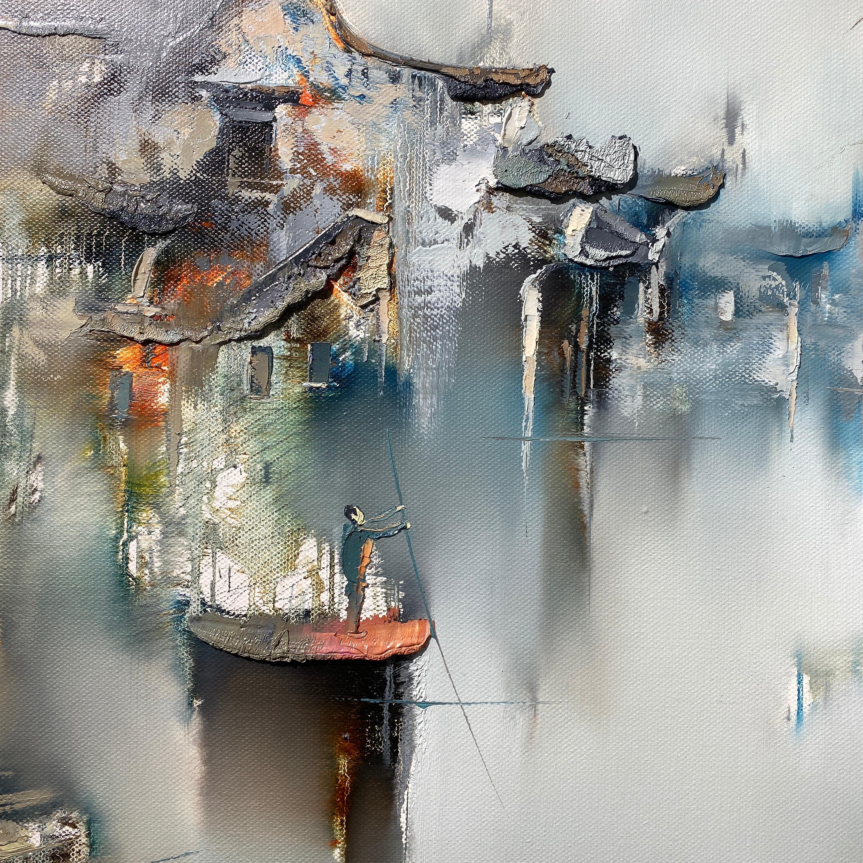 Suave como la brisa, Paisajes frente al mar pintura al óleo, Capas Pincelada rítmica - Landscape Painting Gris de Gao Xiao Yun