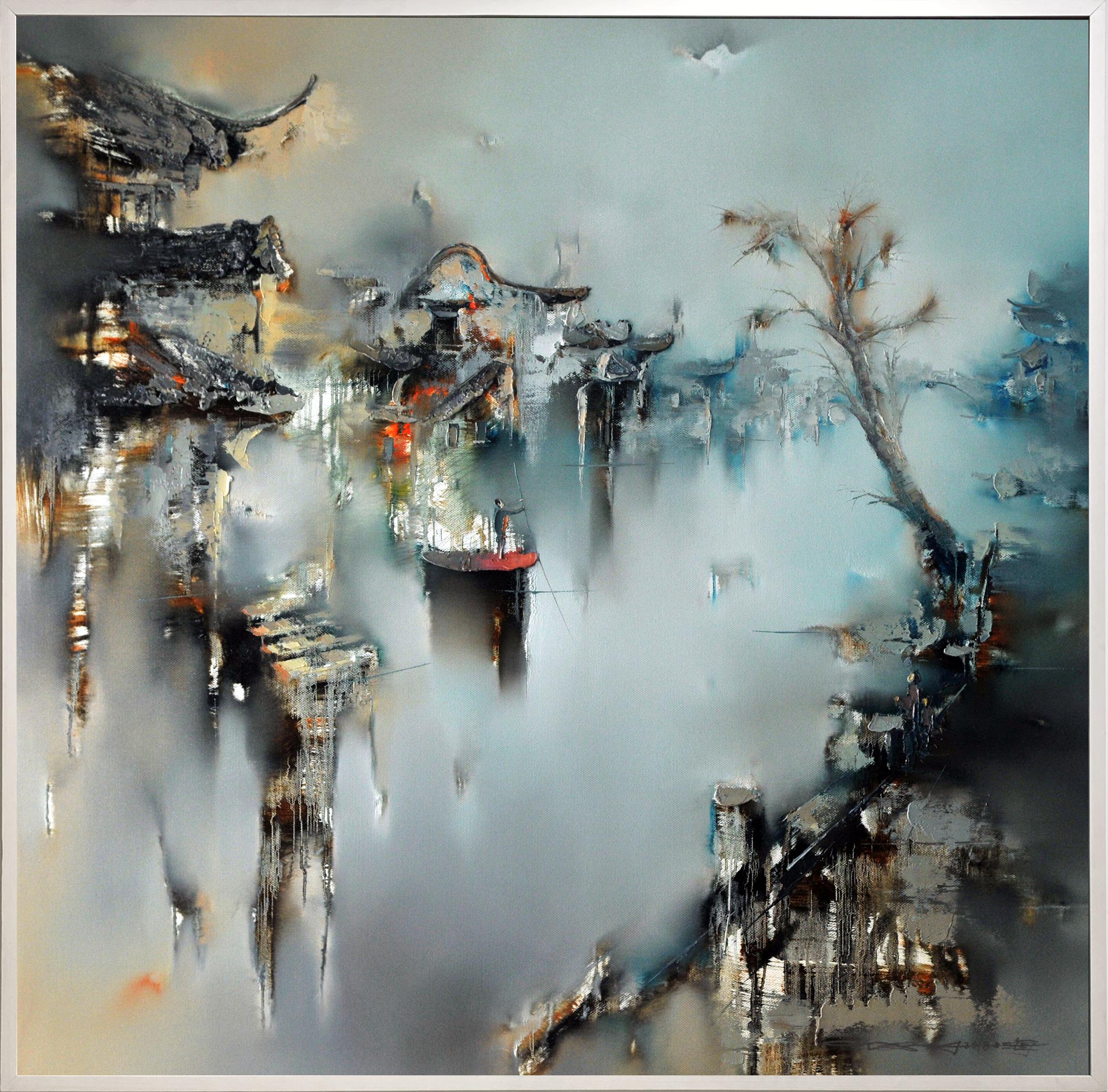 Gao Xiao Yun Landscape Painting - Mellow Like Breeze, Waterfront Landscapes oil paint, Layers Rhythmic brushstroke