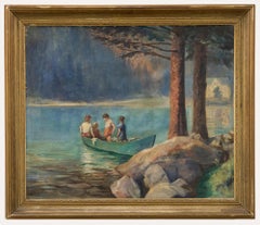 Clement du Pontet - French  Mid 20th Century Oil, Children Boating on a Lake