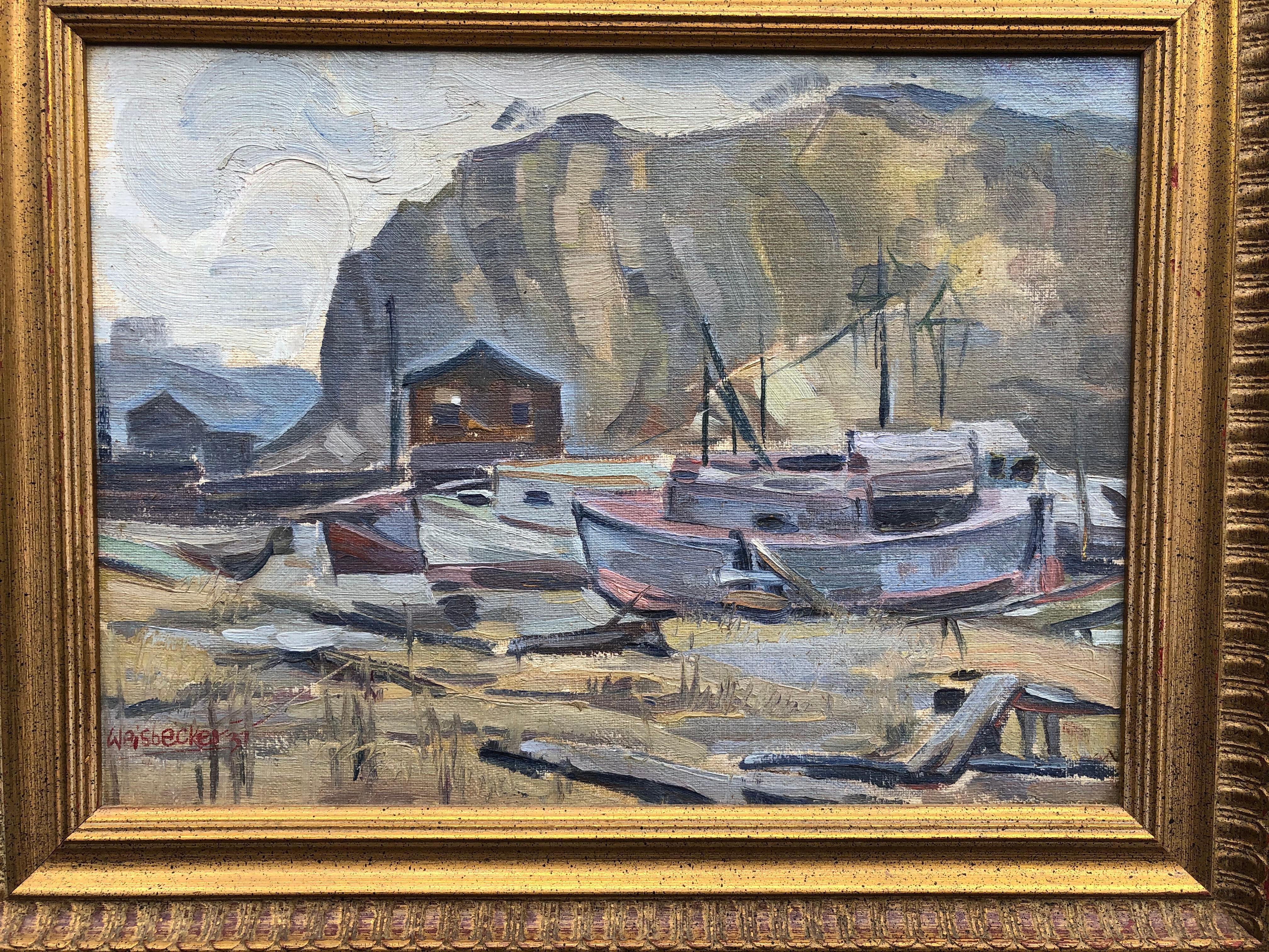 Clement Weisbecker New York Boat Yard - Painting by Unknown