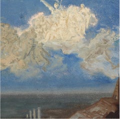 Cloud Study, 19th Century Oil on Paper, Framed, Mythological Figures
