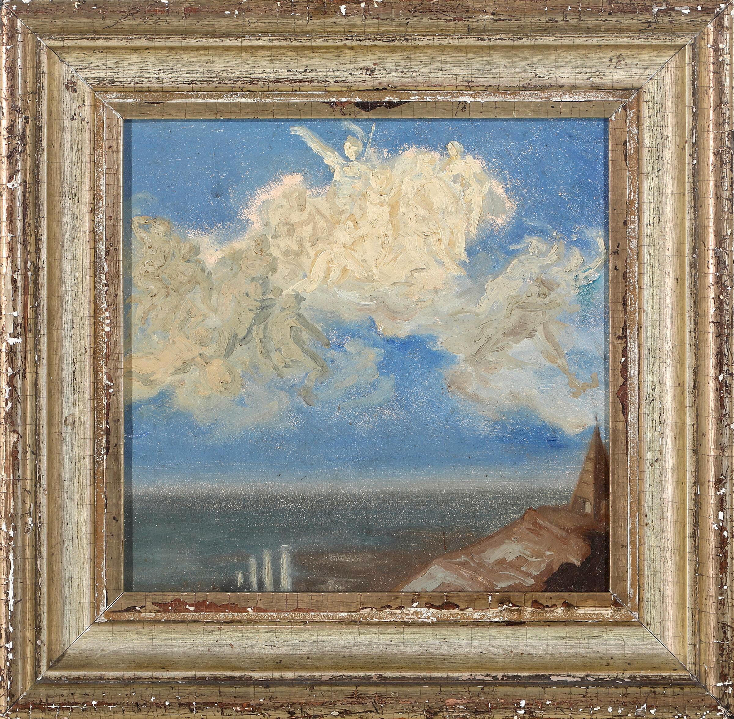 Wolkenstudie - 19. Jahrhundert Öl auf Papier (Grau), Landscape Painting, von Unknown