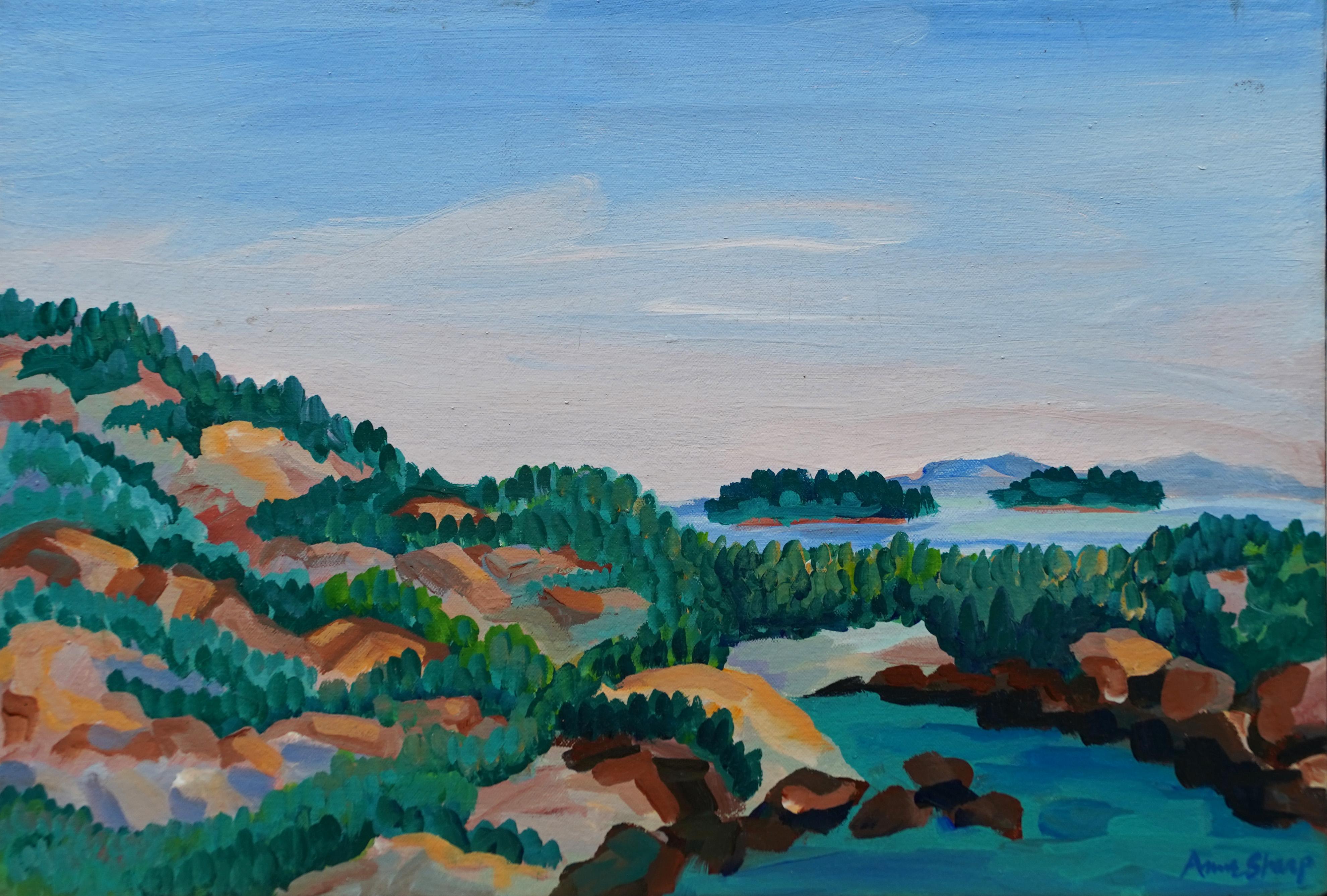 Coastal Cliffs Maine American School Modernist Framed Original Oil Painting For Sale 2