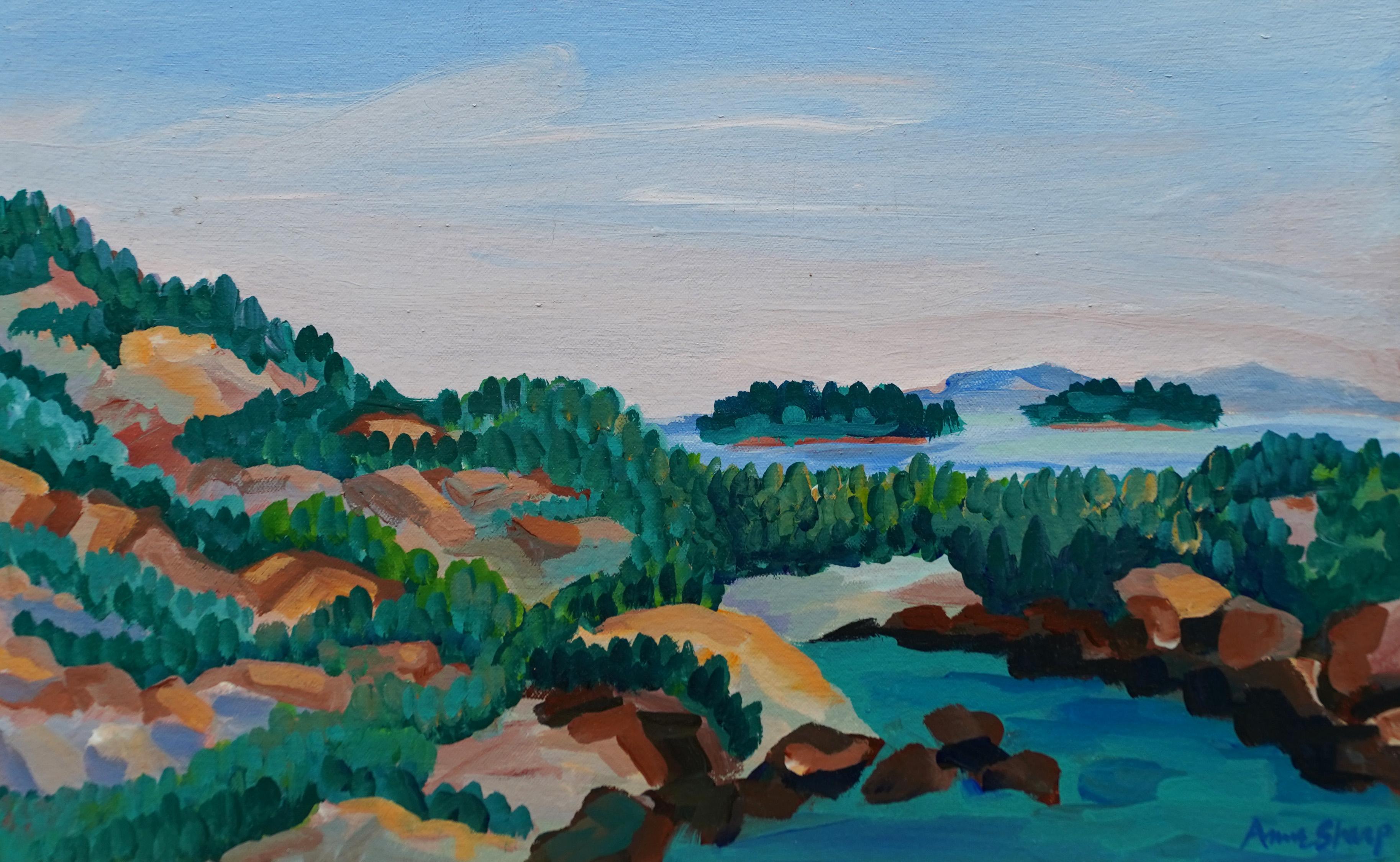 Coastal Cliffs Maine American School Modernist Framed Original Oil Painting For Sale 3