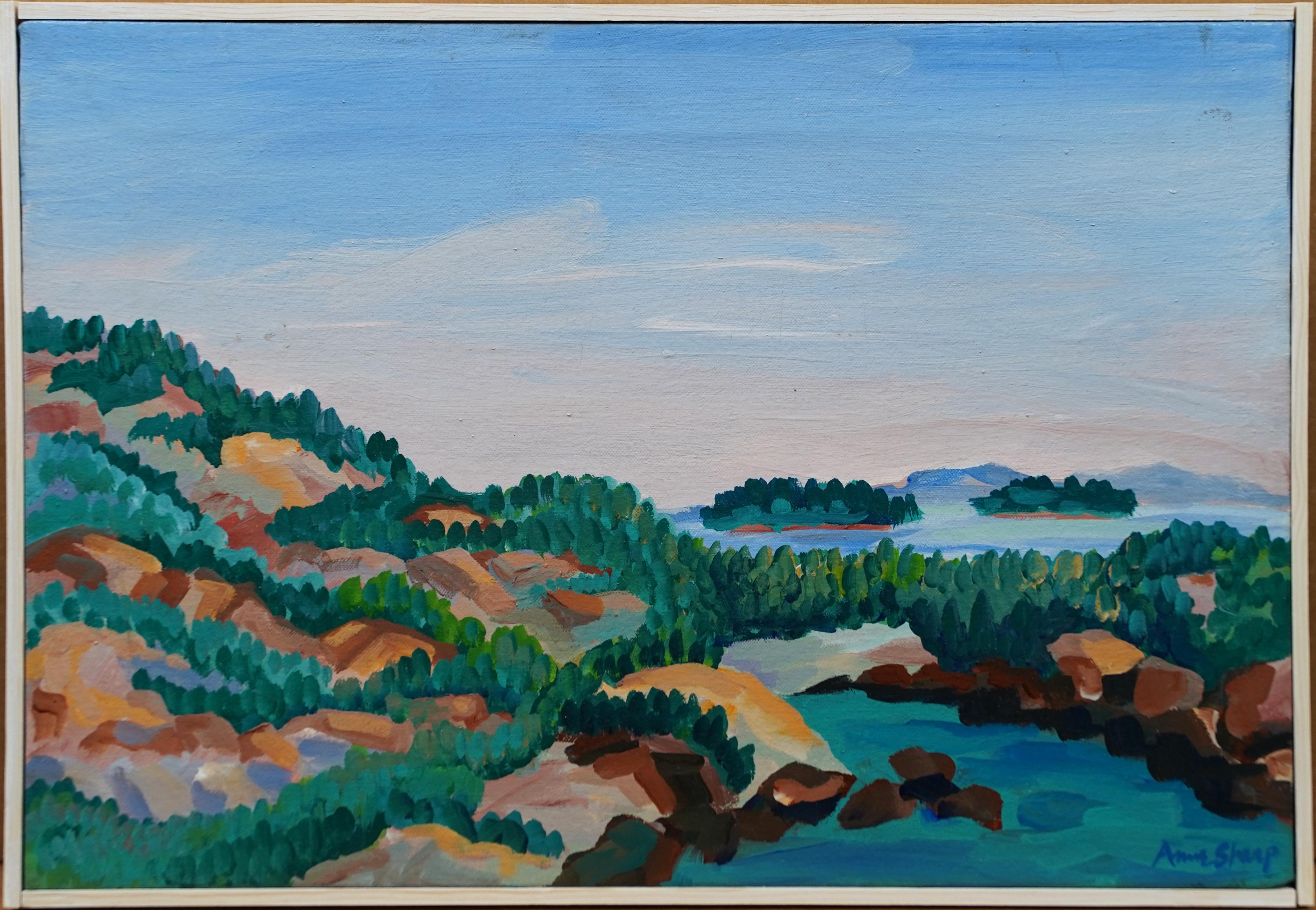 Unknown Landscape Painting - Coastal Cliffs Maine American School Modernist Framed Original Oil Painting