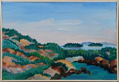 Vintage Coastal Cliffs Maine American School Modernist Framed Original Oil Painting