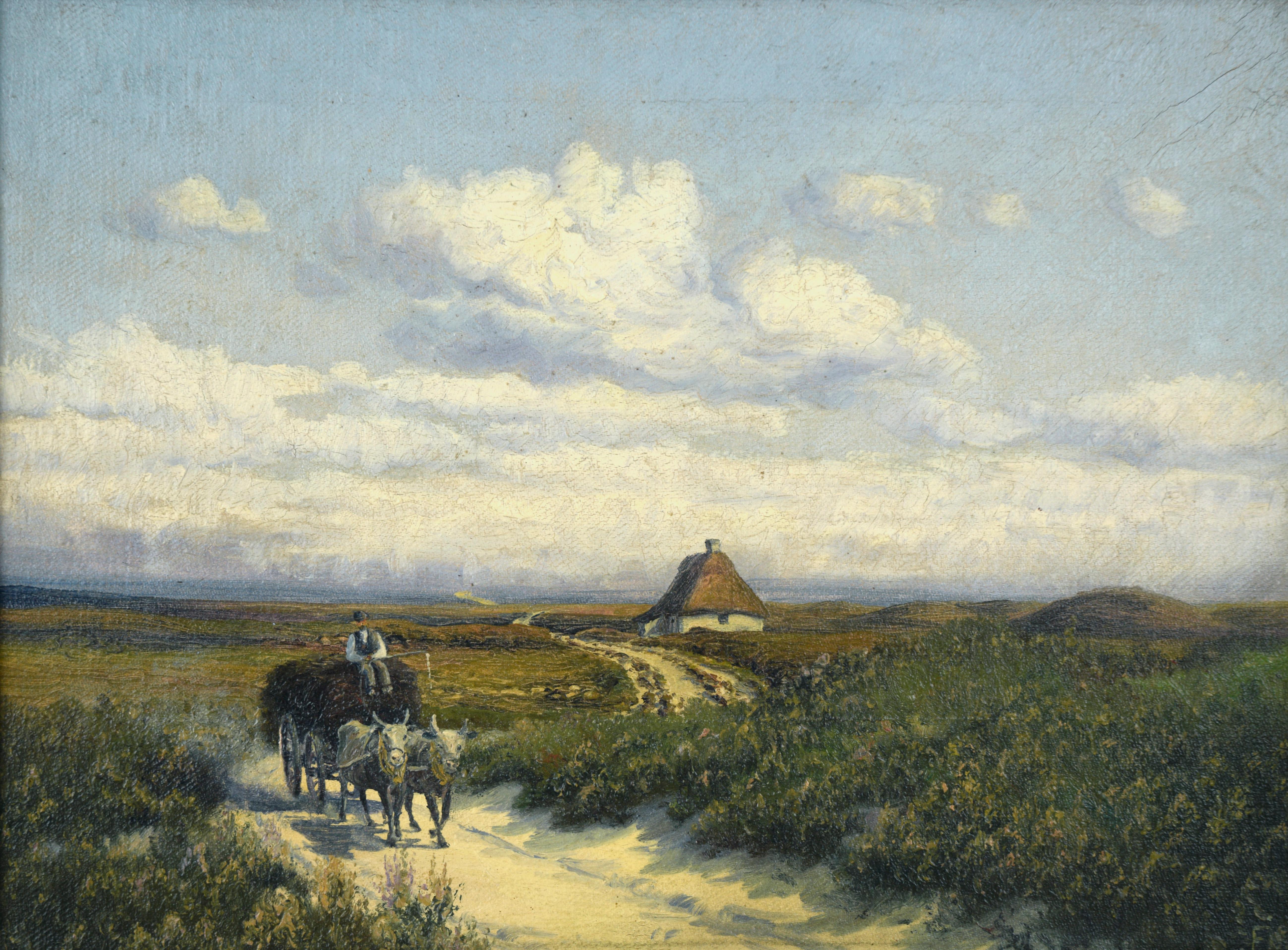 Küstenlandschaft mit Pferdewagen - Antikes Original-Ölgemälde (Realismus), Painting, von Unknown