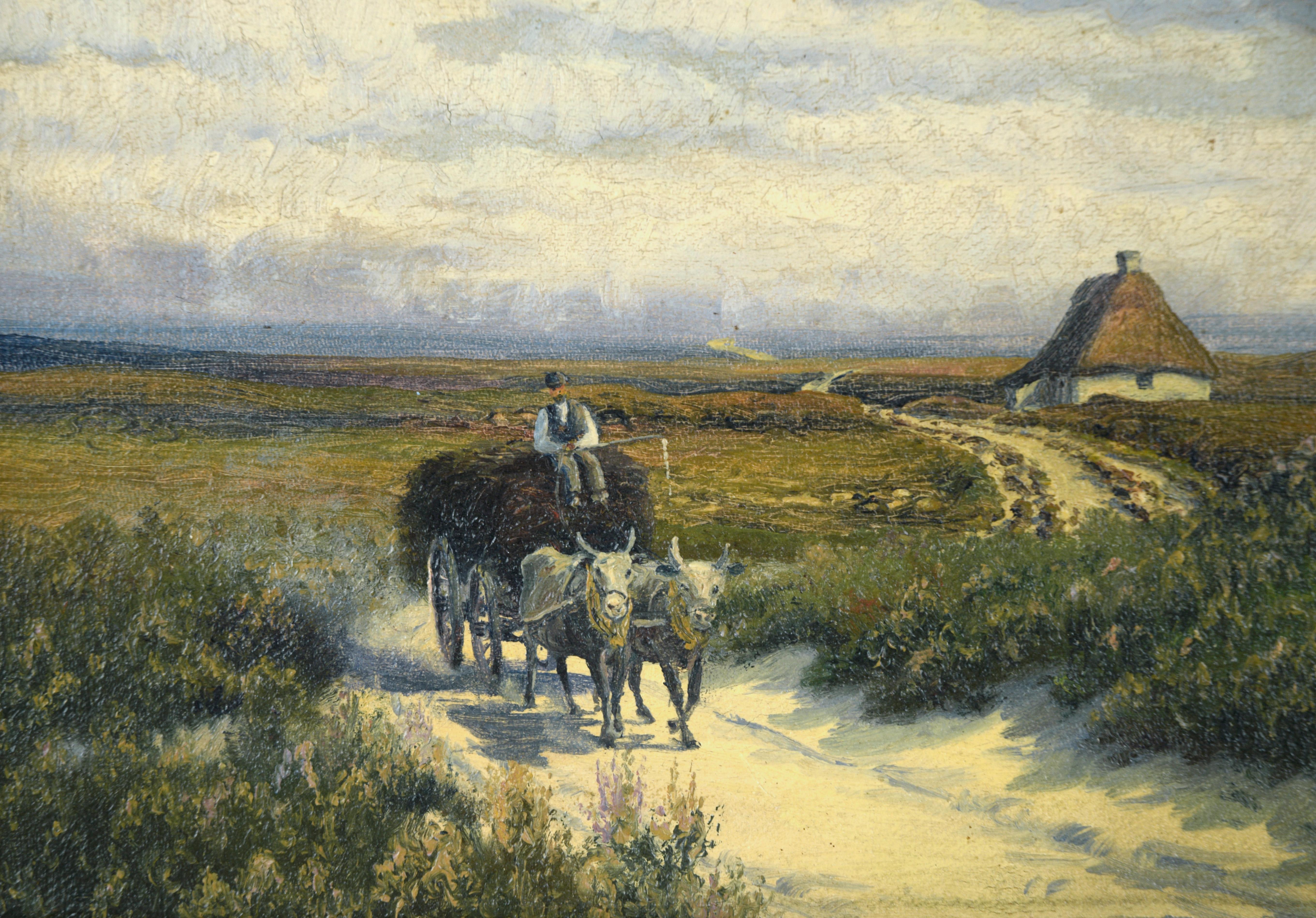 Küstenlandschaft mit Pferdewagen - Antikes Original-Ölgemälde (Schwarz), Figurative Painting, von Unknown