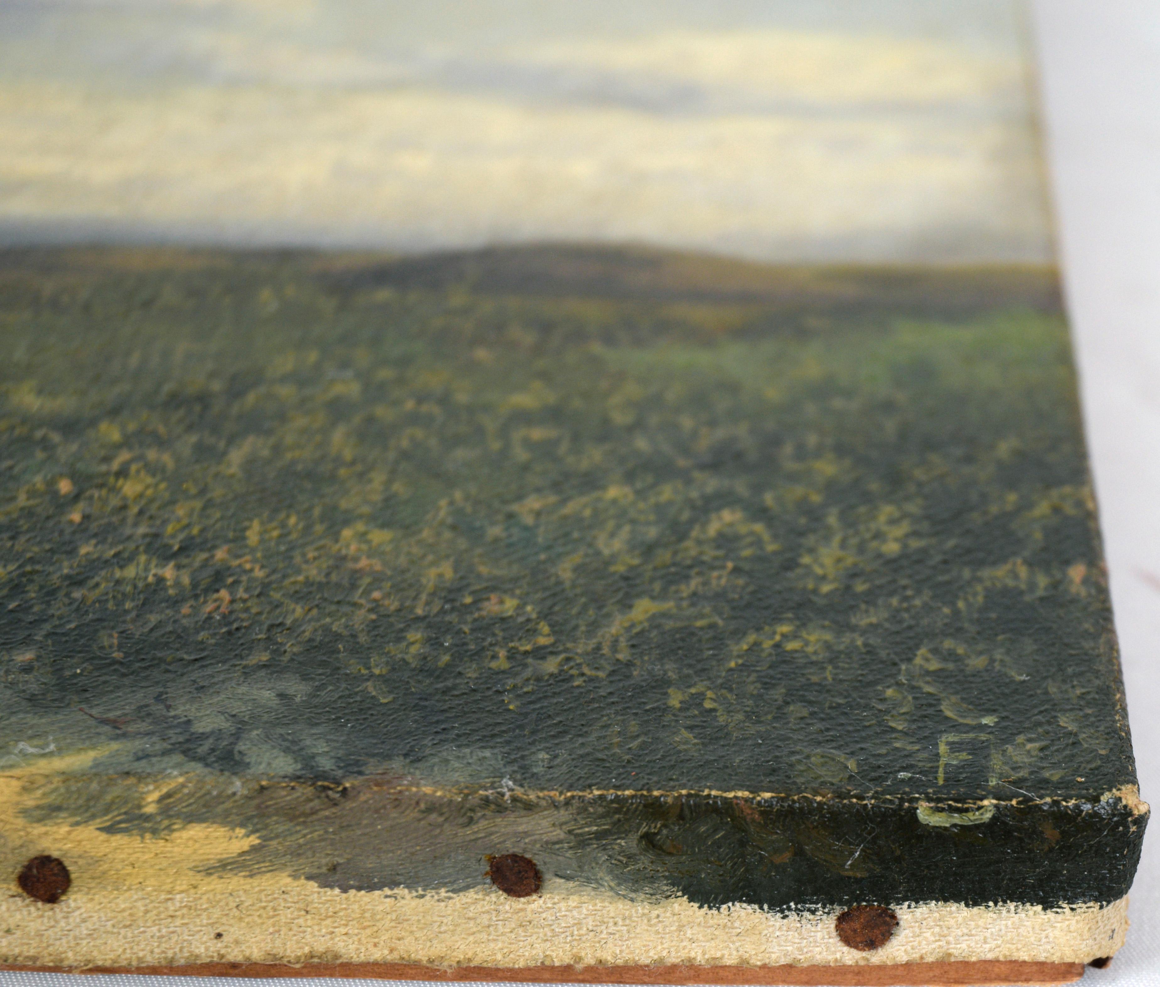 Küstenlandschaft mit Pferdewagen - Antikes Original-Ölgemälde im Angebot 3