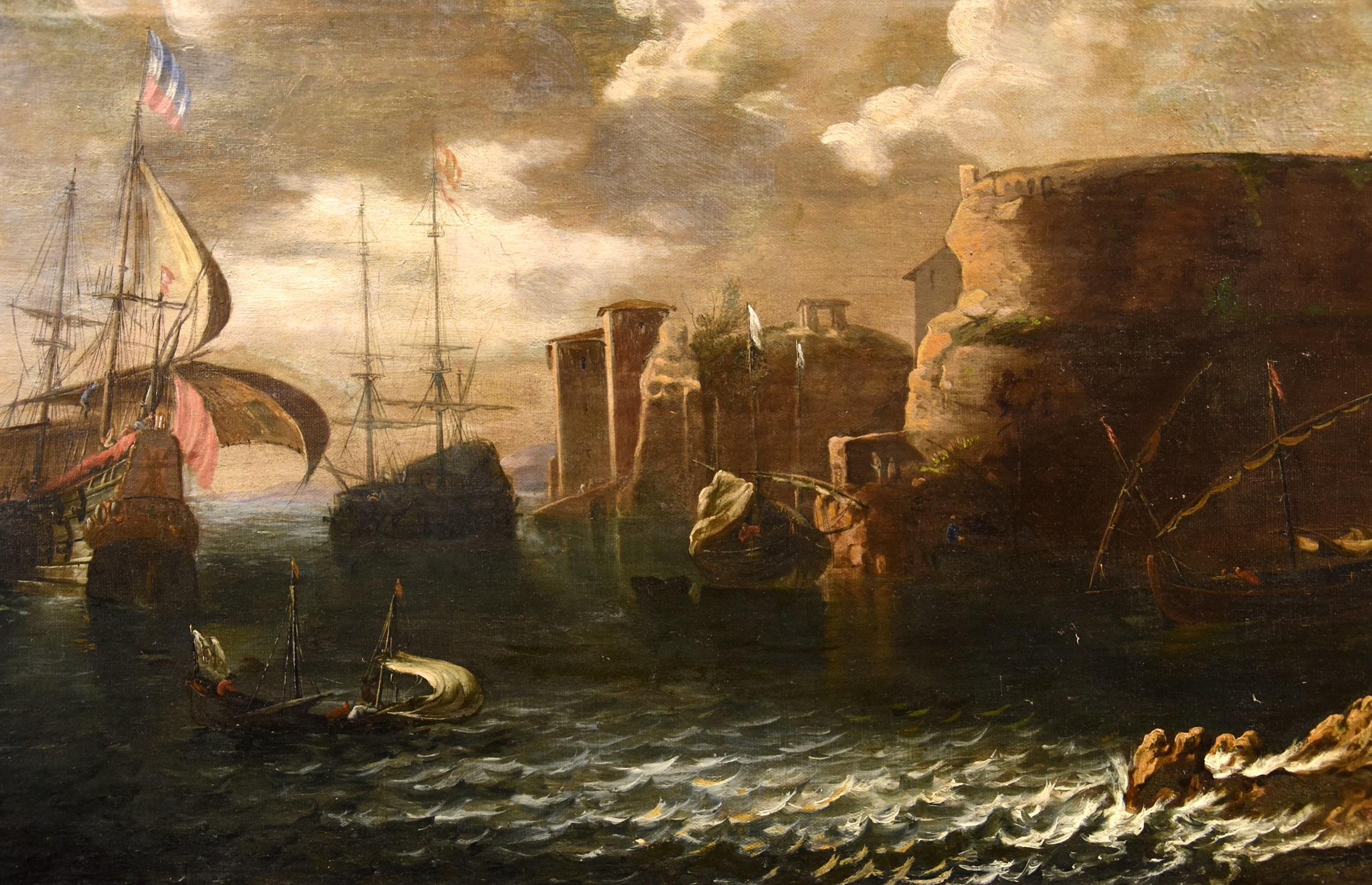 Coastal See Landscape Antoniani Paint 18th Century Old master Oil on canvas Art For Sale 6