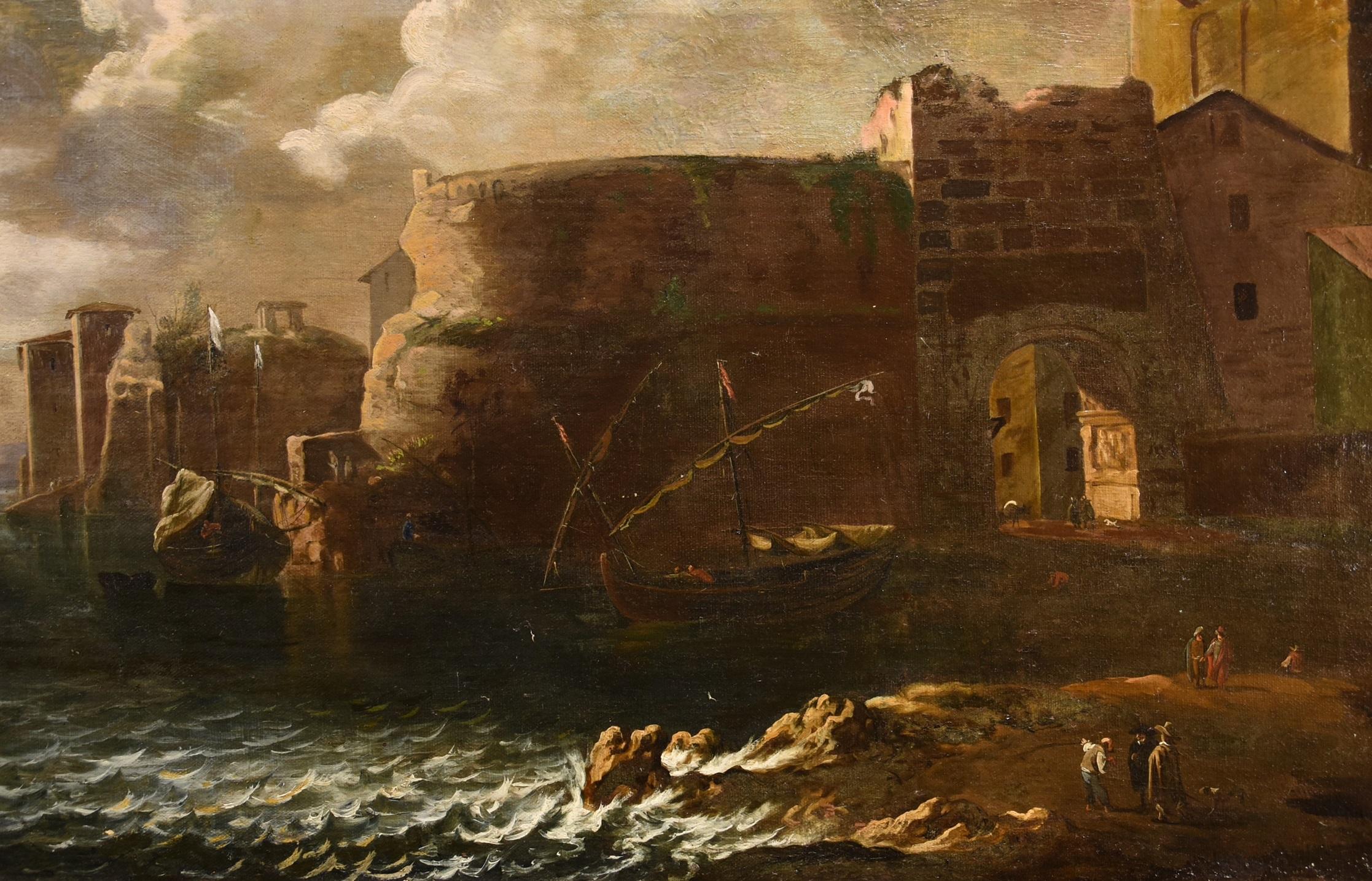 Coastal See Landscape Antoniani Paint 18th Century Old master Oil on canvas Art For Sale 7