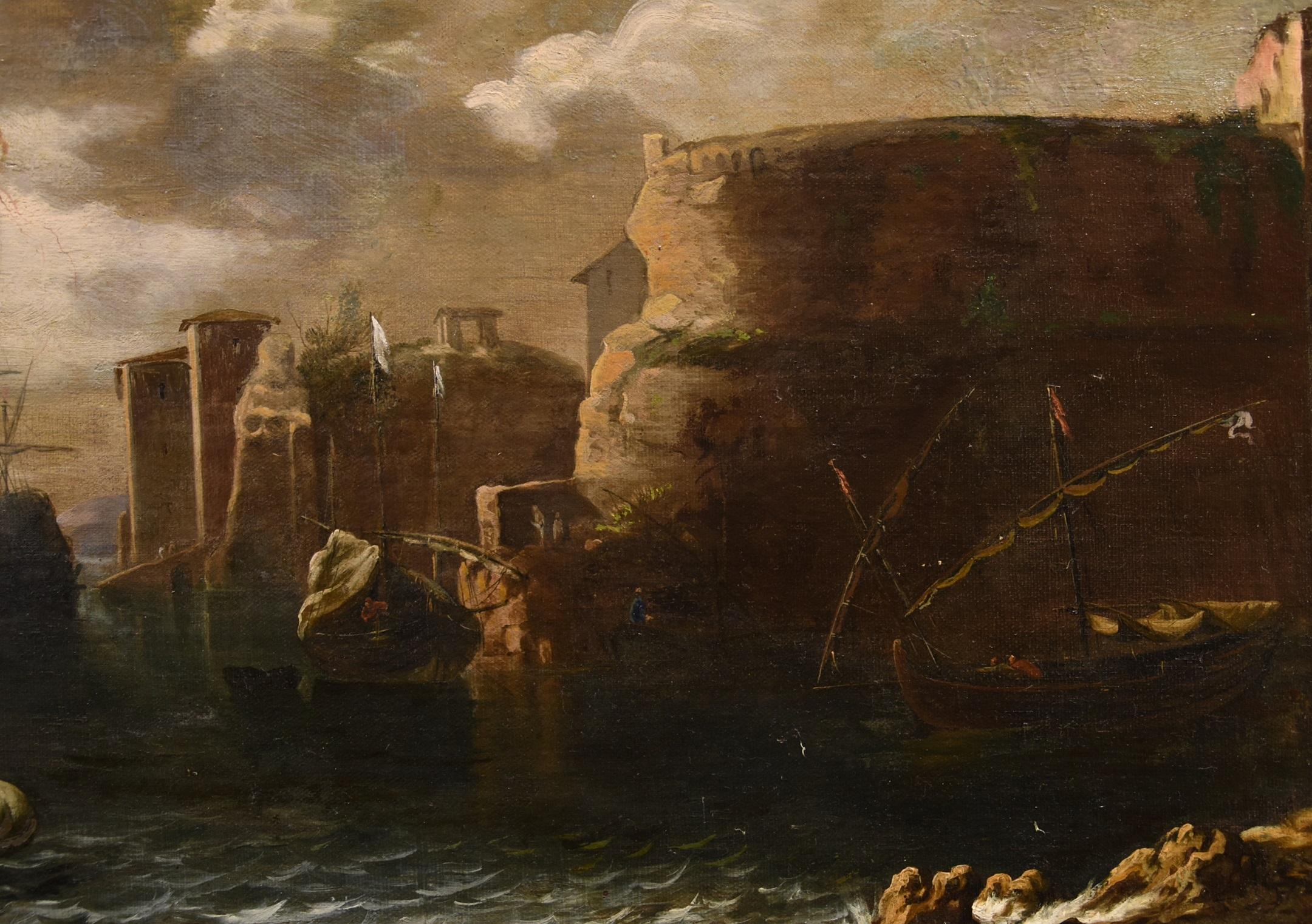 Coastal See Landscape Antoniani Paint 18th Century Old master Oil on canvas Art For Sale 8