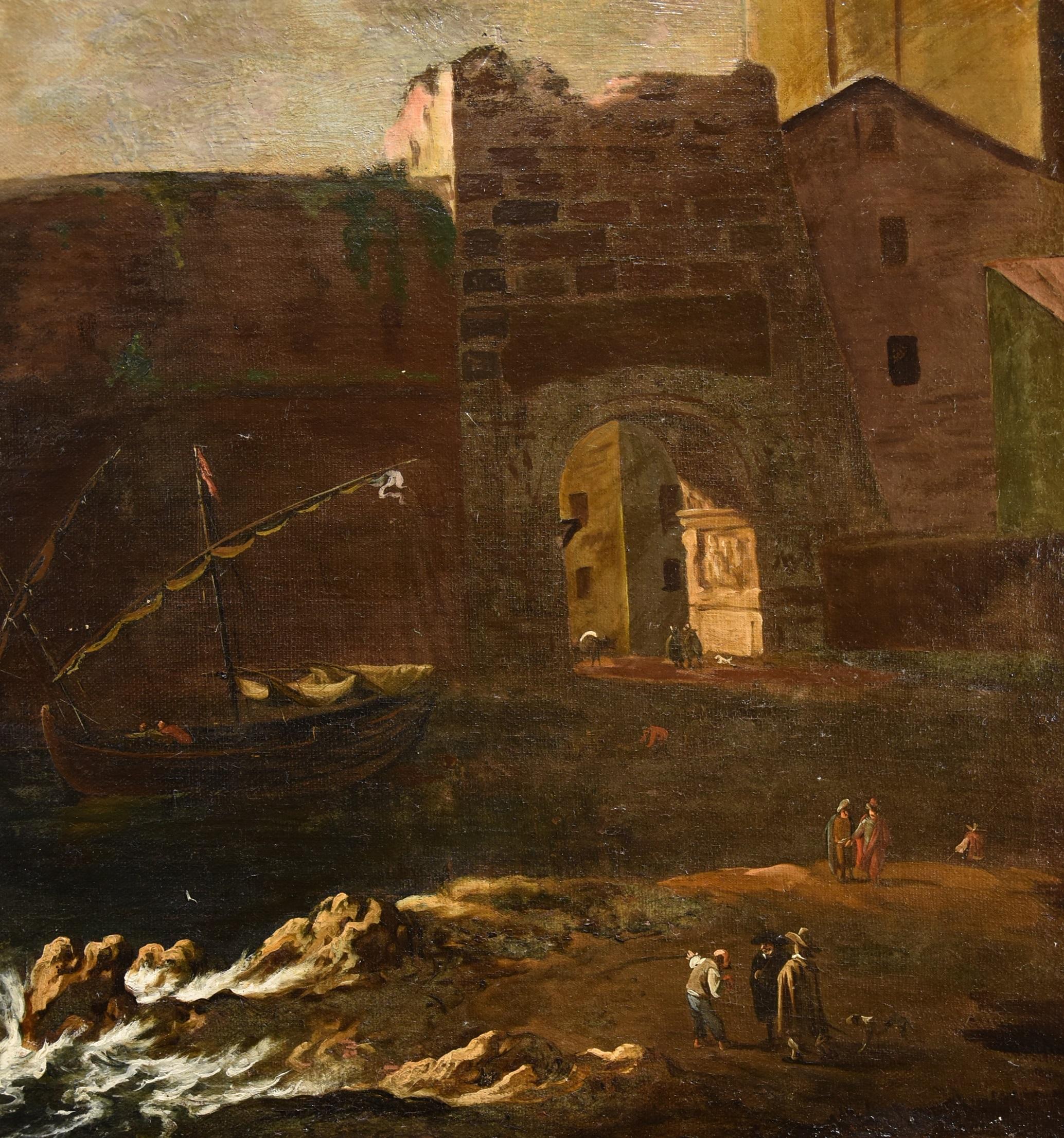Coastal See Landscape Antoniani Paint 18th Century Old master Oil on canvas Art For Sale 9