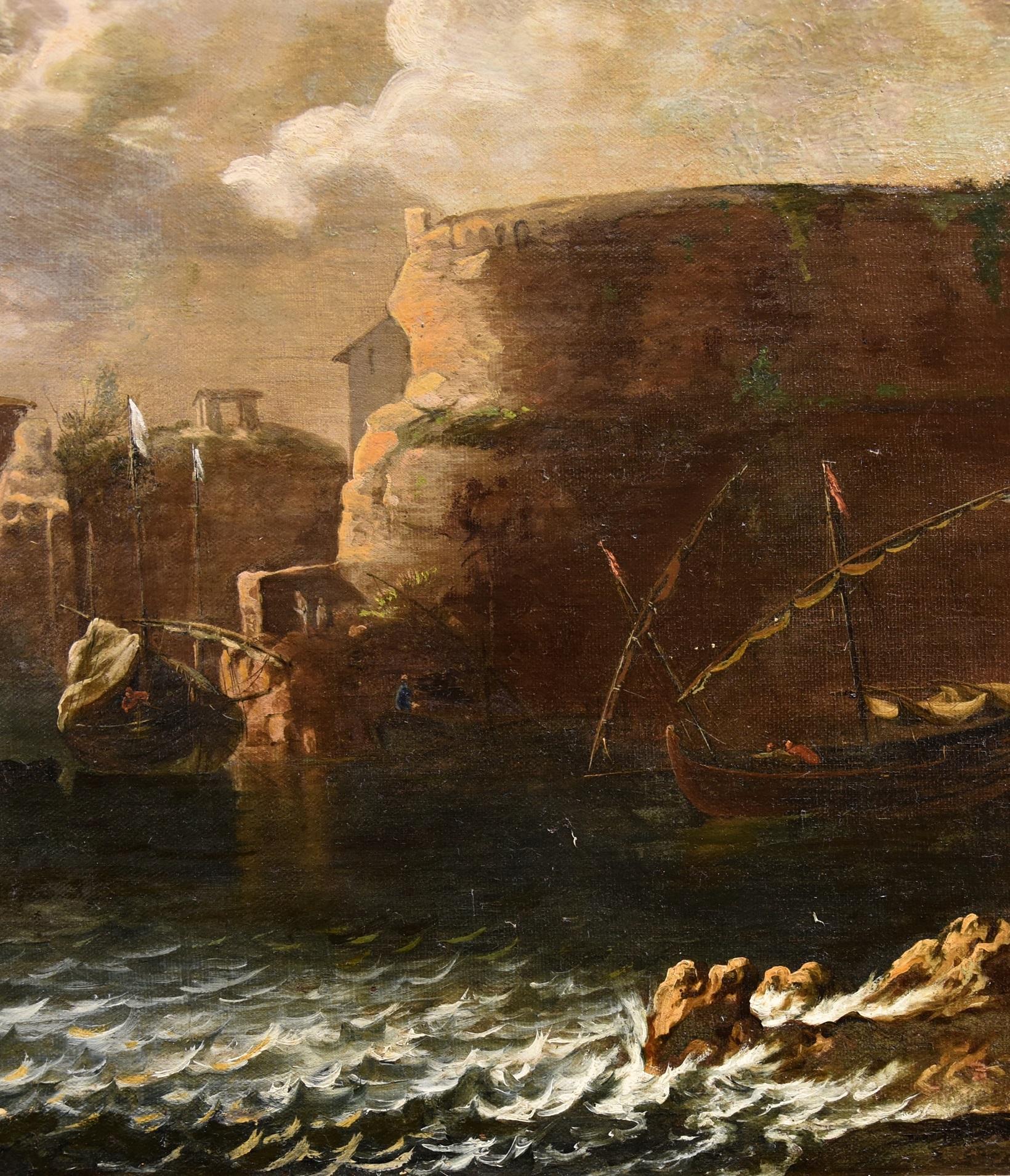 Coastal See Landscape Antoniani Paint 18th Century Old master Oil on canvas Art For Sale 10