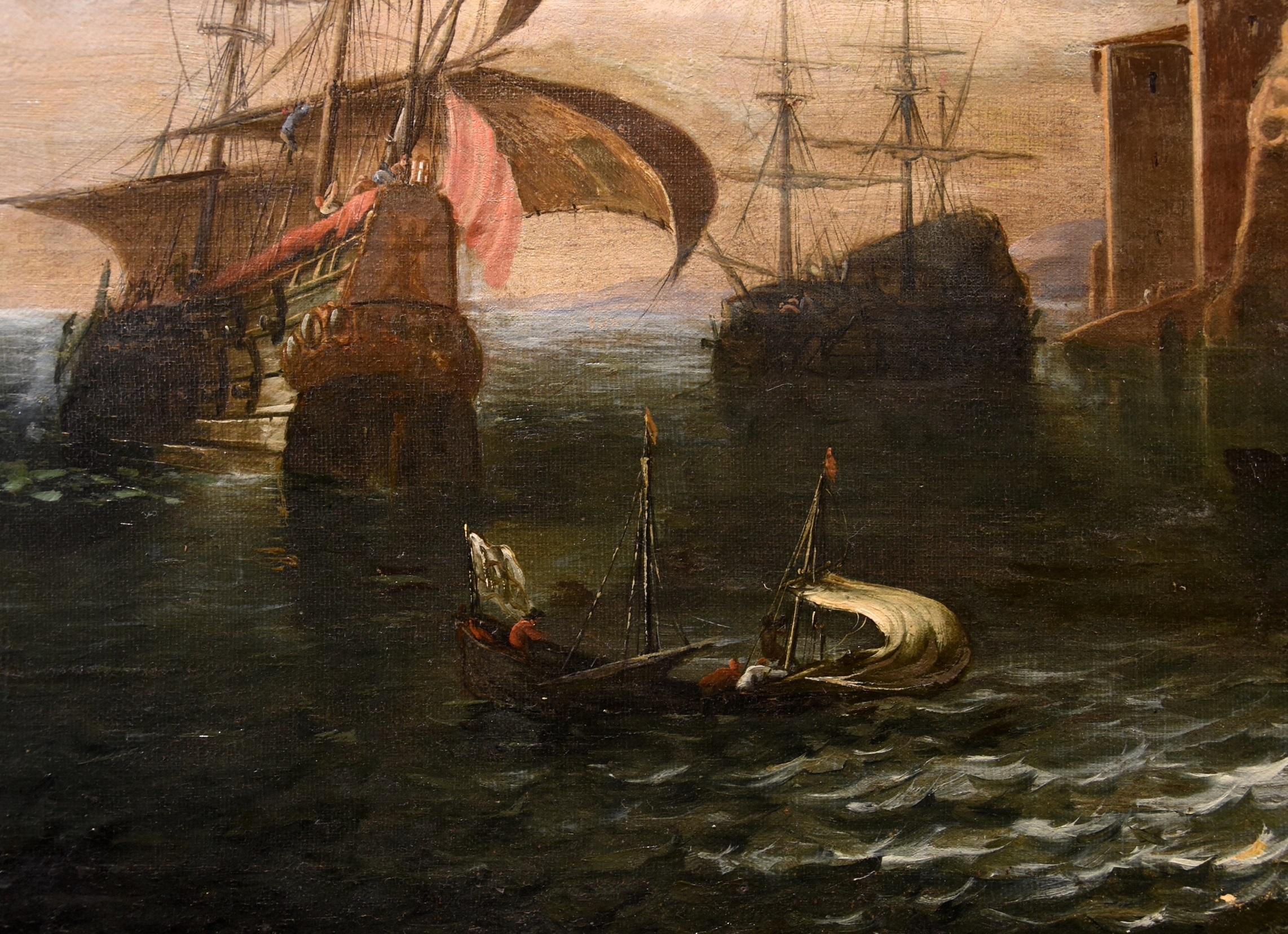 Coastal See Landscape Antoniani Paint 18th Century Old master Oil on canvas Art For Sale 1