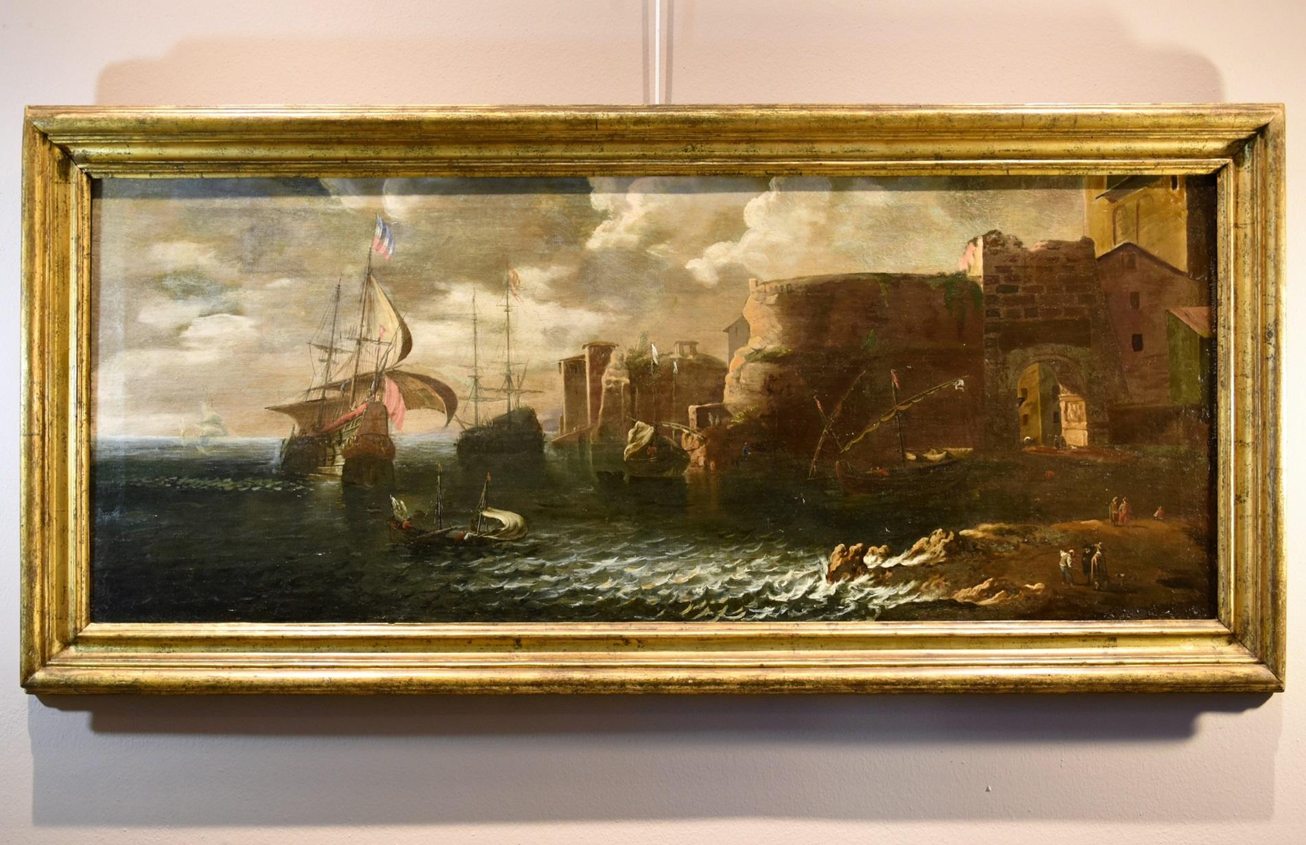 Voir paysage Antoniani 18ème siècle maître huile sur toile art de la côte - Painting de Unknown