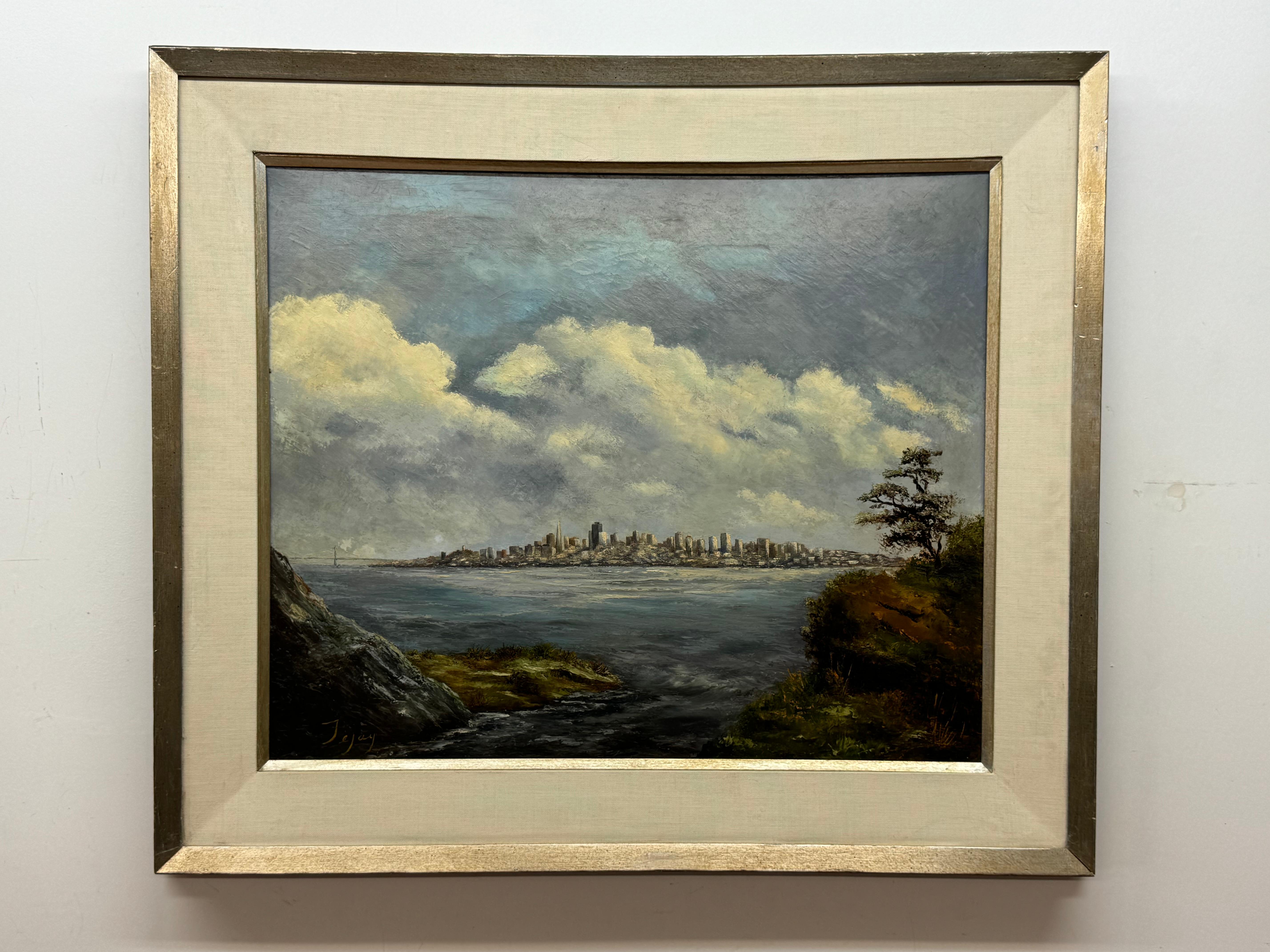 Unknown Landscape Painting - Coastline landscape with San Francisco Skyline