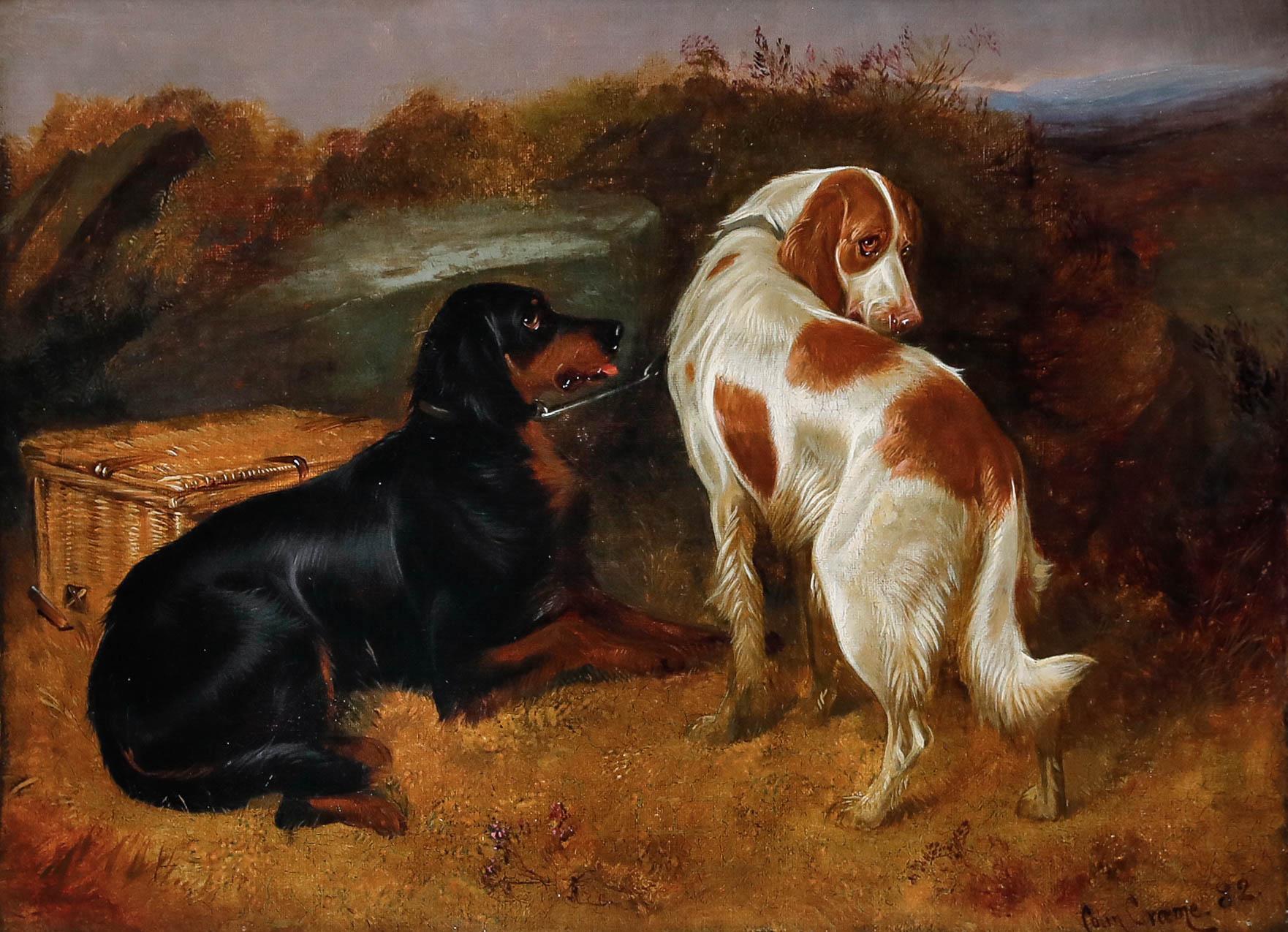 Colin Graeme (1858-1910) - Framed Oil, Setter's by the Wicker Hamper - Painting by Unknown