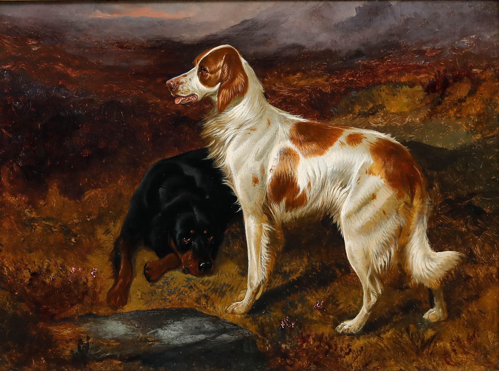 Colin Graeme (1858-1910) - Framed Oil, Setters in a Moorland Landscape - Painting by Unknown