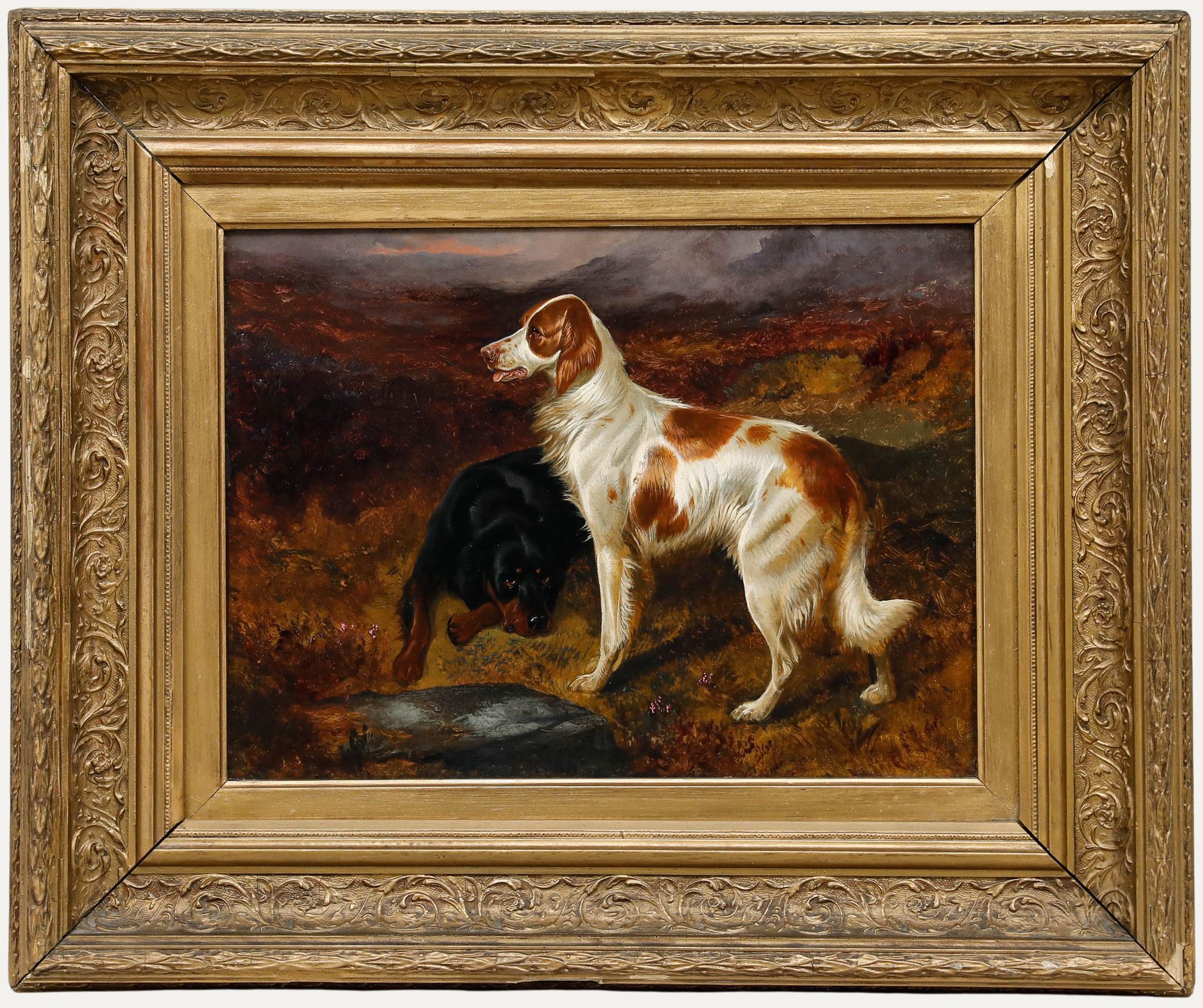 Unknown Animal Painting - Colin Graeme (1858-1910) - Framed Oil, Setters in a Moorland Landscape