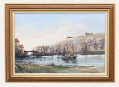 Vintage Colin Russell - Framed 20th Century Oil, Whitby Harbour Scene