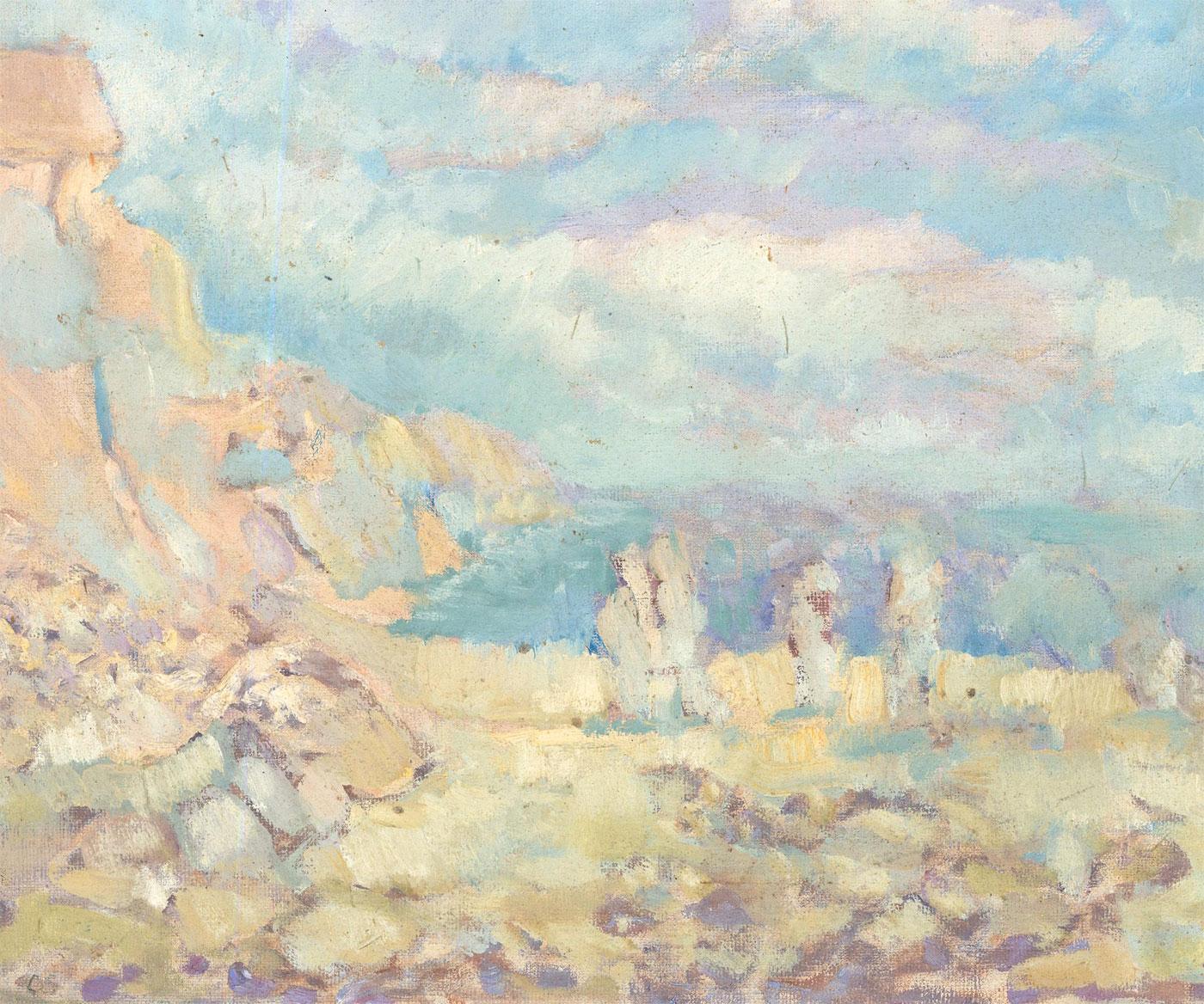 Figurative Painting di Unknown - Colin Scott (1941-2006)  - Olio contemporaneo, Vista delle scogliere