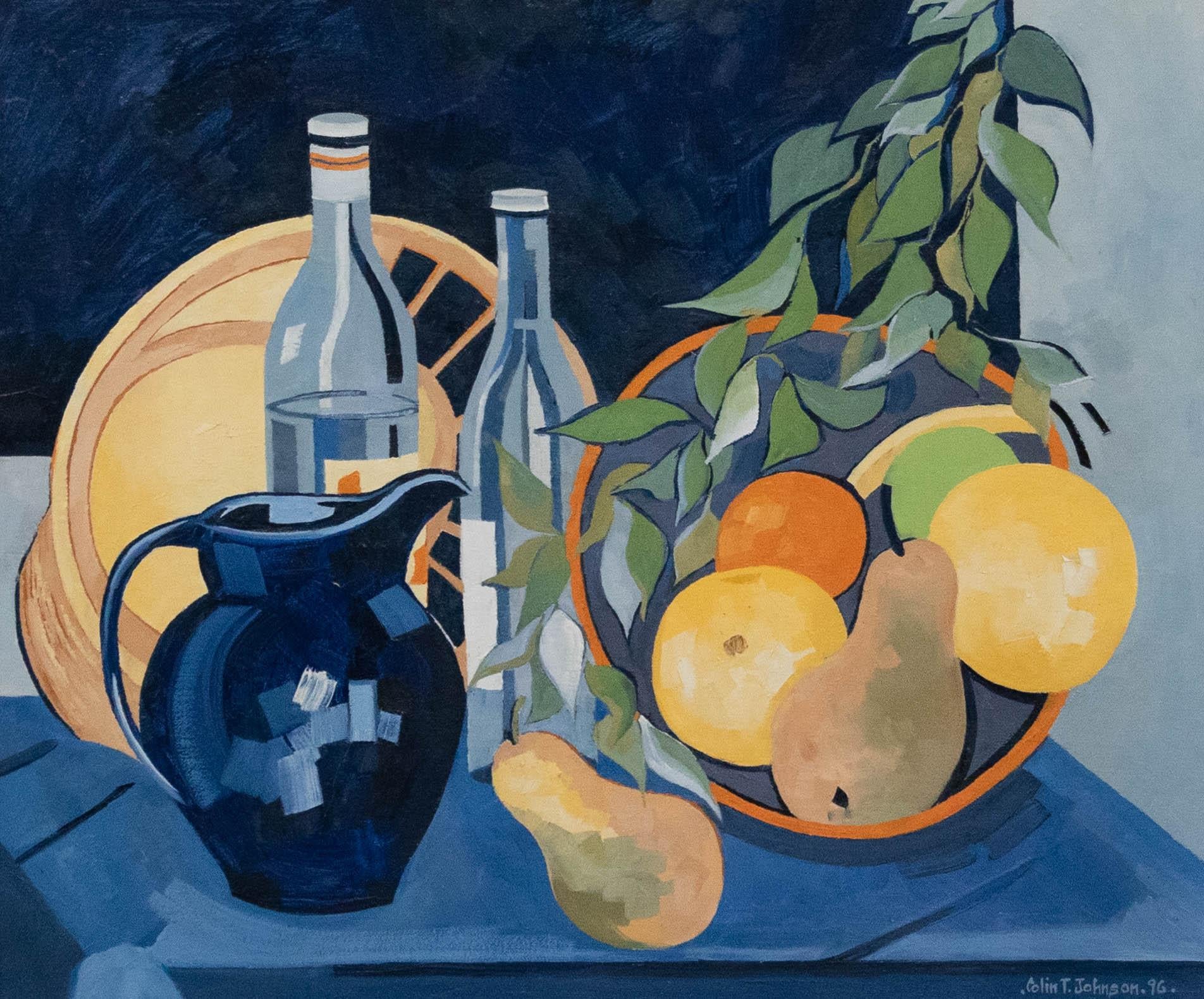 Colin Trevor Johnson (n.1942) - Óleo enmarcado del siglo XX, Fruta y vino - Painting de Unknown