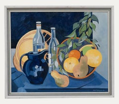 Colin Trevor Johnson (n.1942) - Óleo enmarcado del siglo XX, Fruta y vino