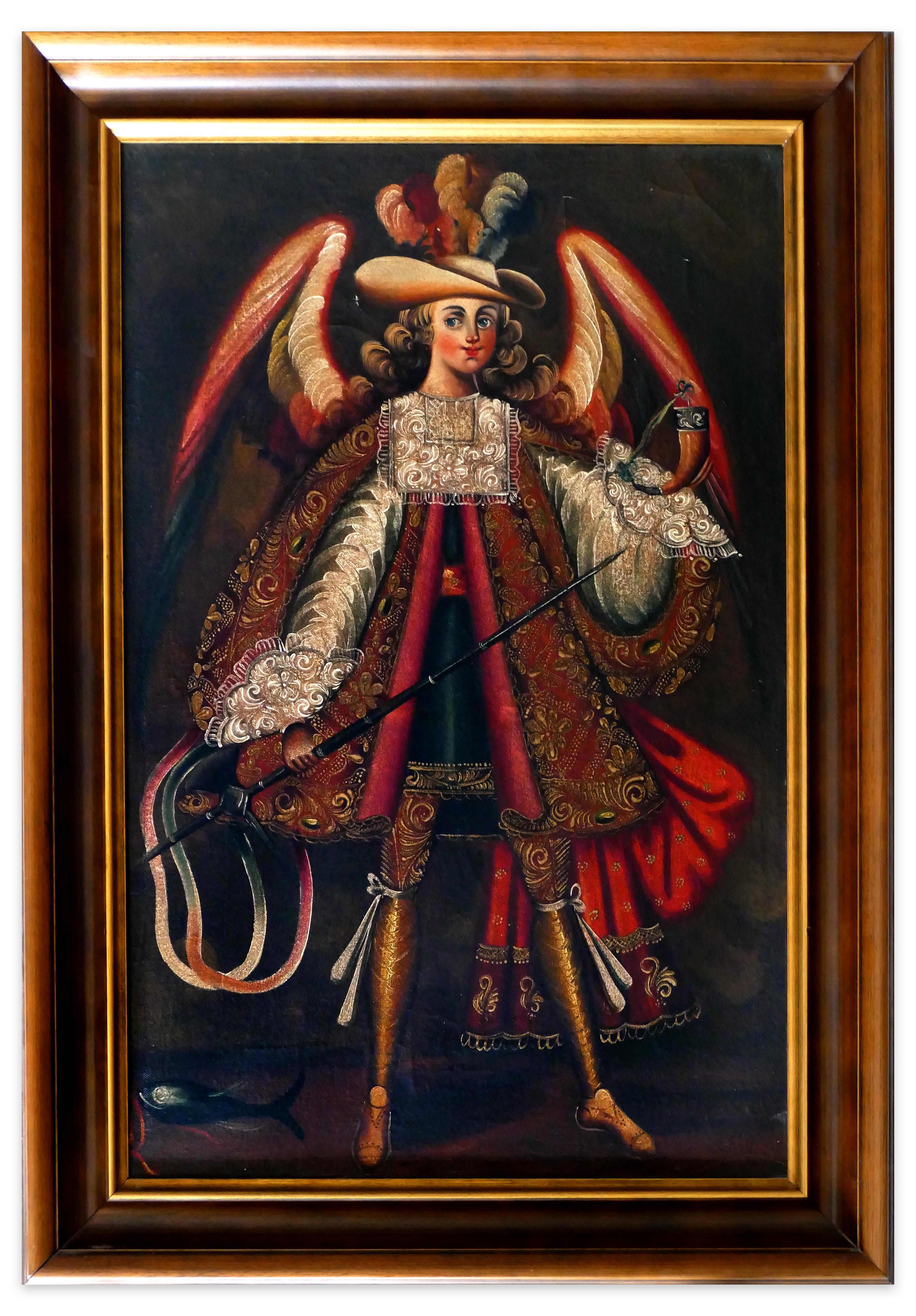 Unknown Figurative Painting - Collection of 5 Paintings of South-American Angels - Spanish School End of 1800