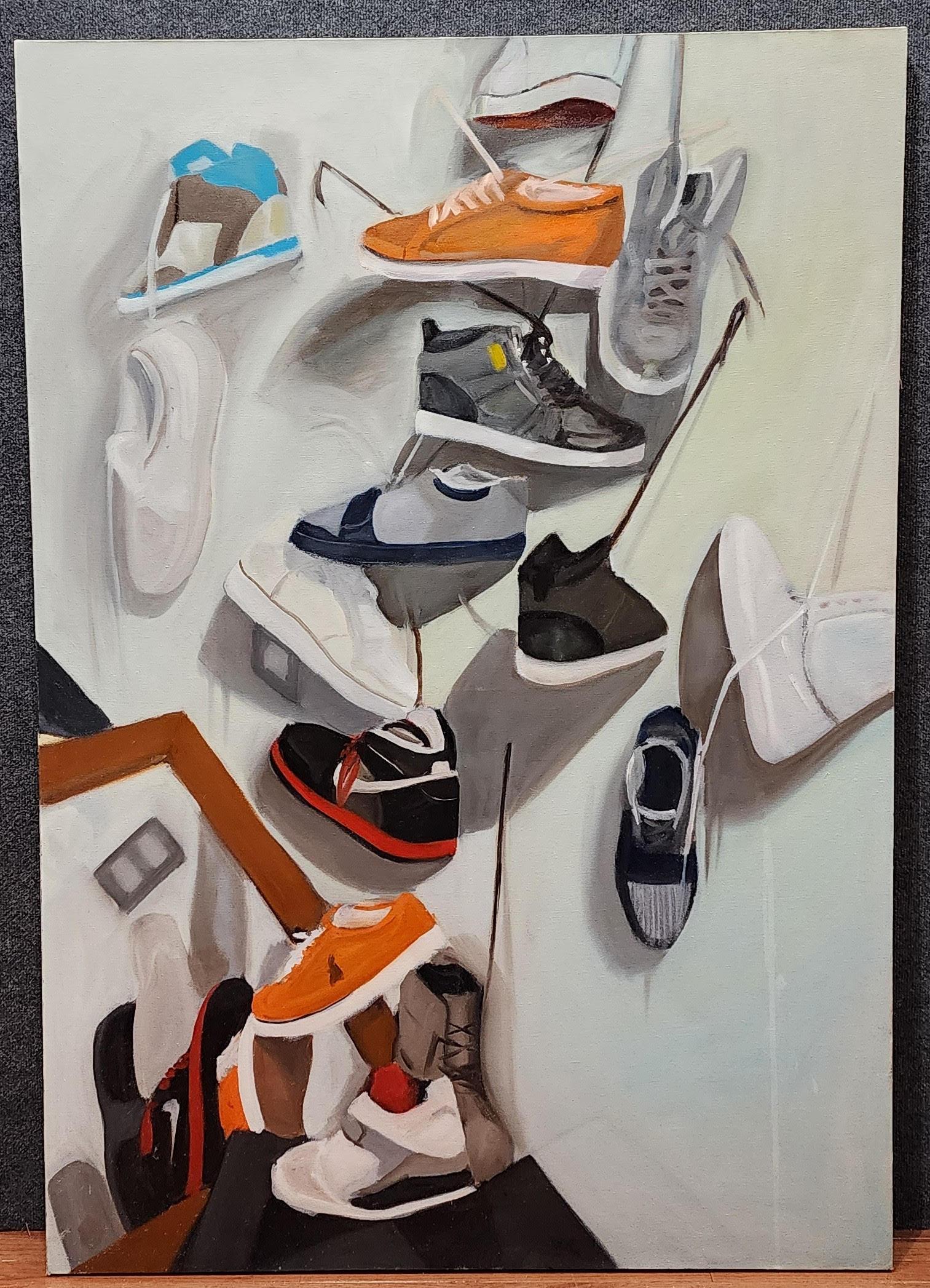 Kollektion von Schuhen, Nike, Großes modernes abstraktes Gemälde von Schuhen, Sneakerhead (Abstrakt), Painting, von Unknown