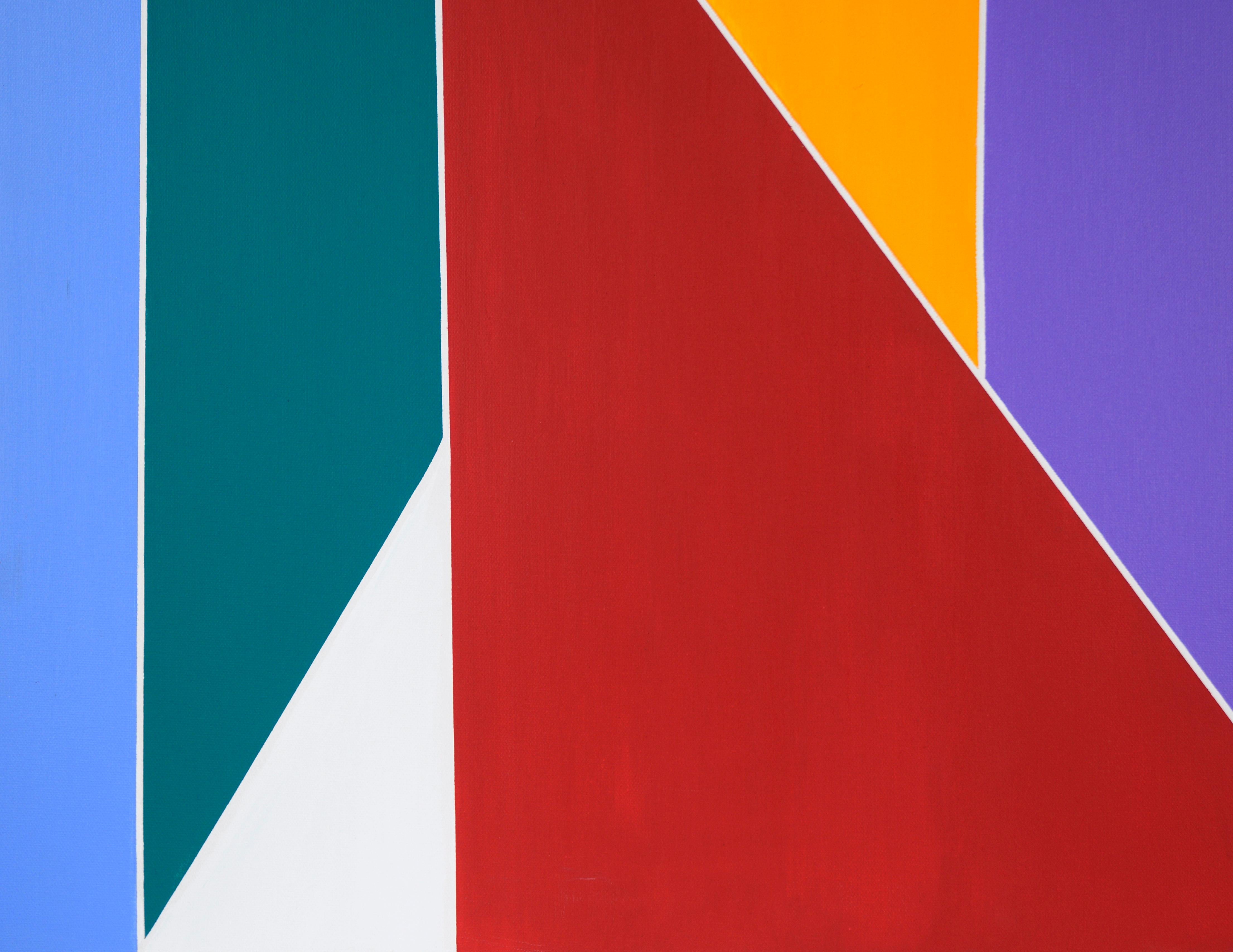 Astratto geometrico a blocchi di colore in acrilico su tela - Painting Dopoguerra di Unknown