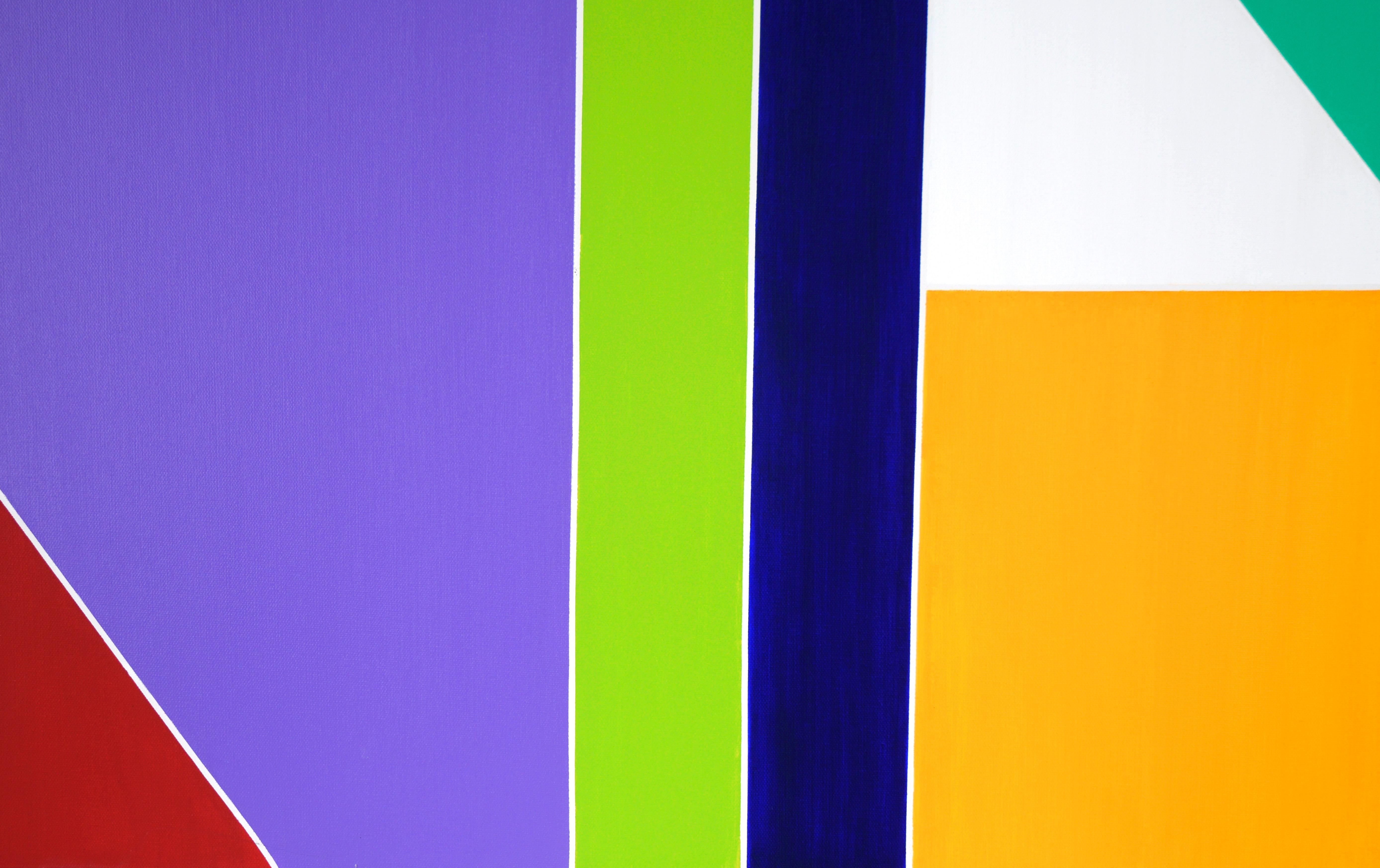Astratto geometrico a blocchi di colore in acrilico su tela - Abstract Painting Viola di Unknown