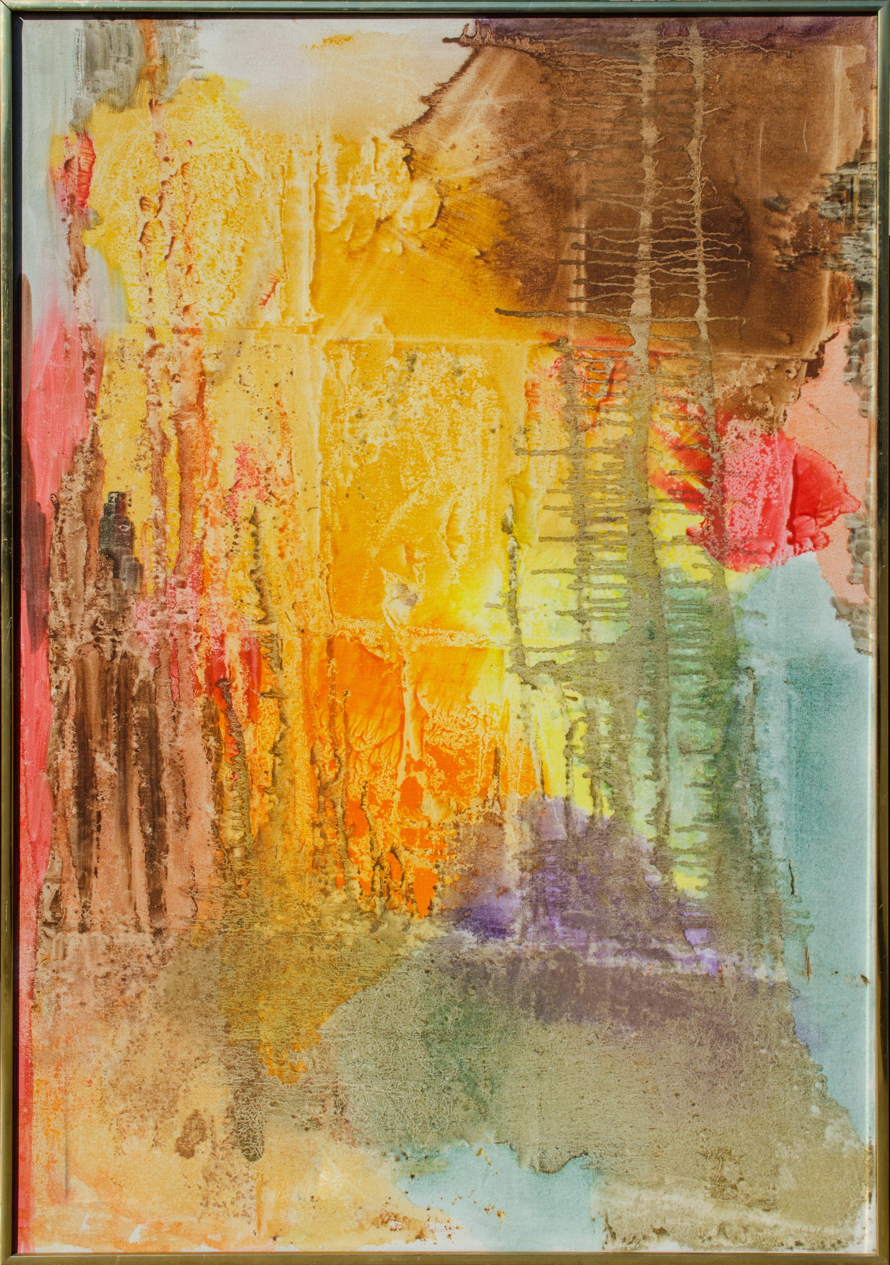 Abstract Painting Unknown - Abstraction colorée des années 1970, signée « Soyer » illisible