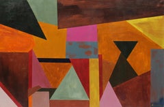 Colorful abstract American modern painting geometric shapes orange yellow pink