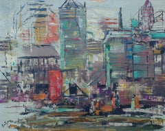 Paisaje urbano colorido Firmado Sakya