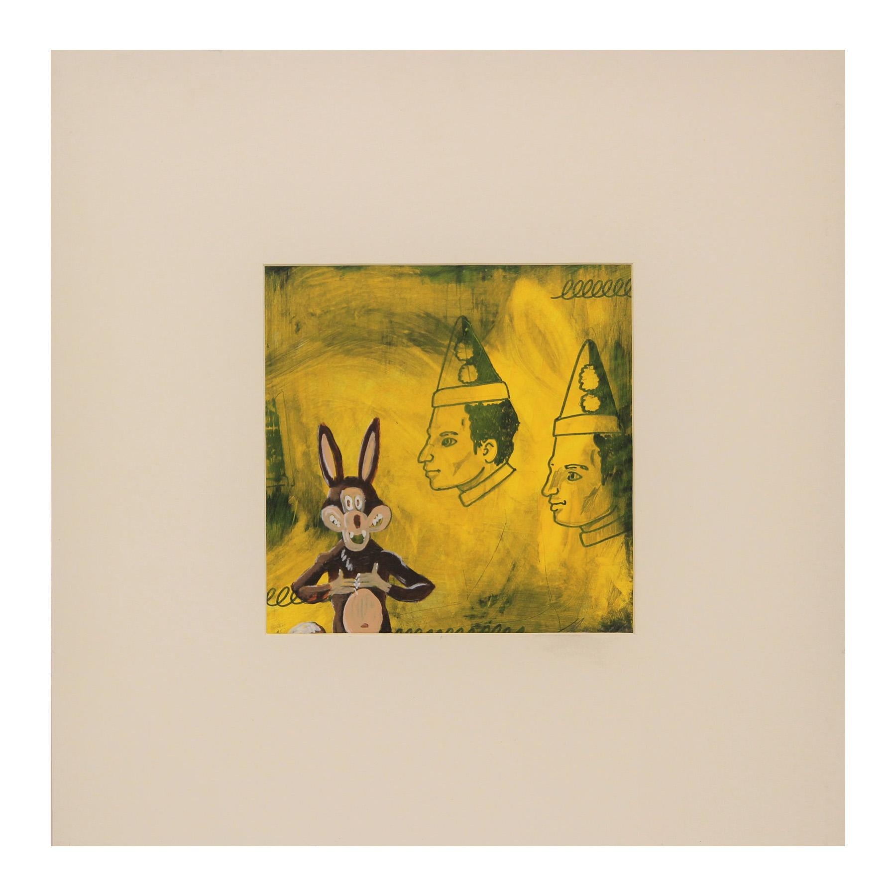 Colorful Modern Abstract Giallo Cartoon Wolf and Clowns Pop Art Painting