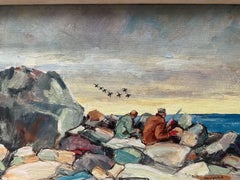 Colorful Modernist Duck/Geese Hunting Oil Painting, dated 1966 - Hudson Bay Area